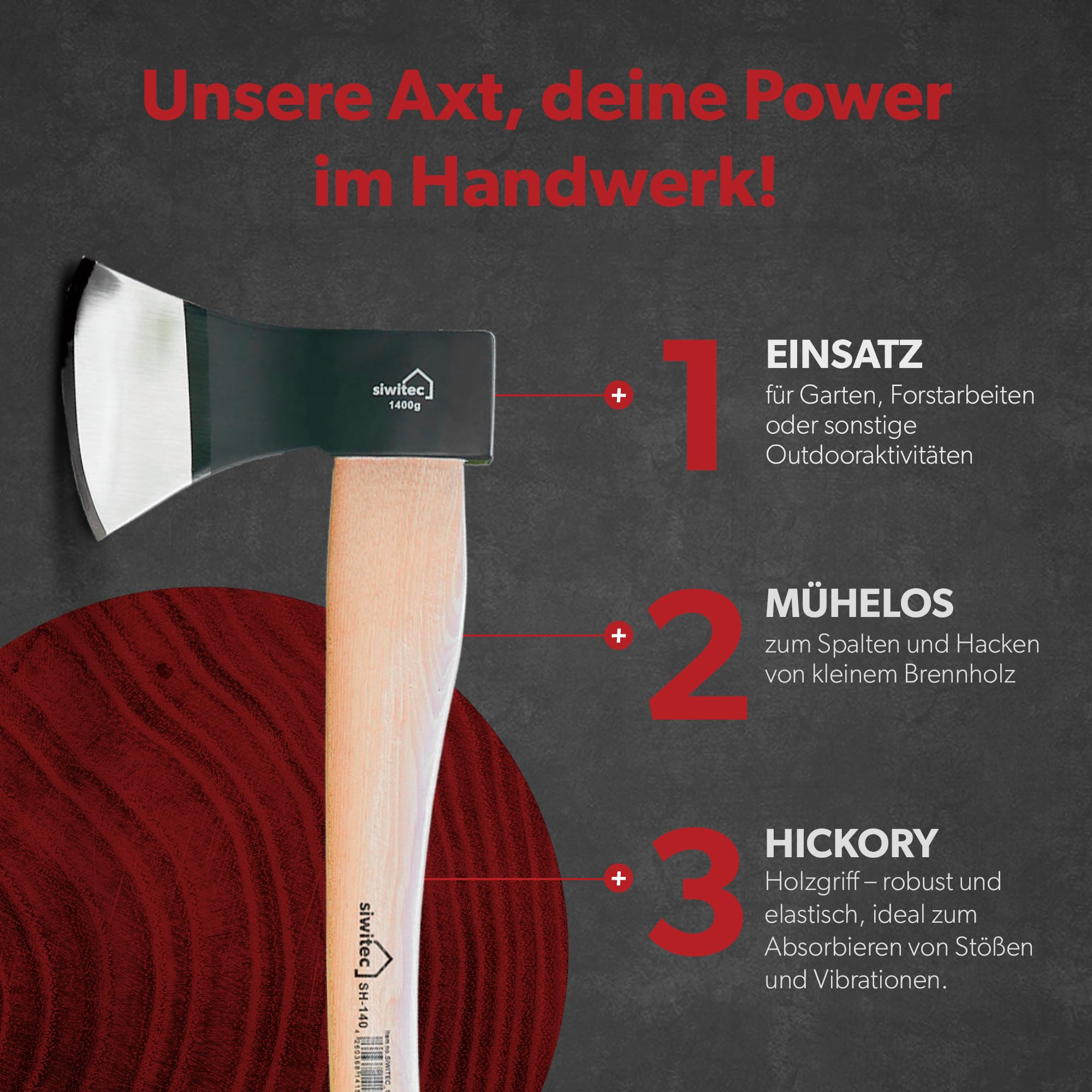 siwitec Holzaxt Set, 600 & 1400 Gramm Kopfgewicht, Spaltaxt für Holz, Camping & Survival Axt