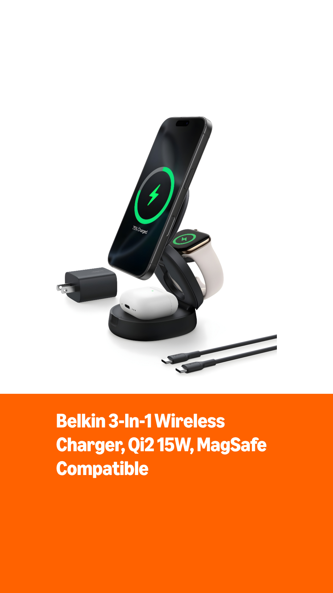 Amazon.com: Belkin MagSafe Charger Compatible, 3-in-1 Qi2 15W