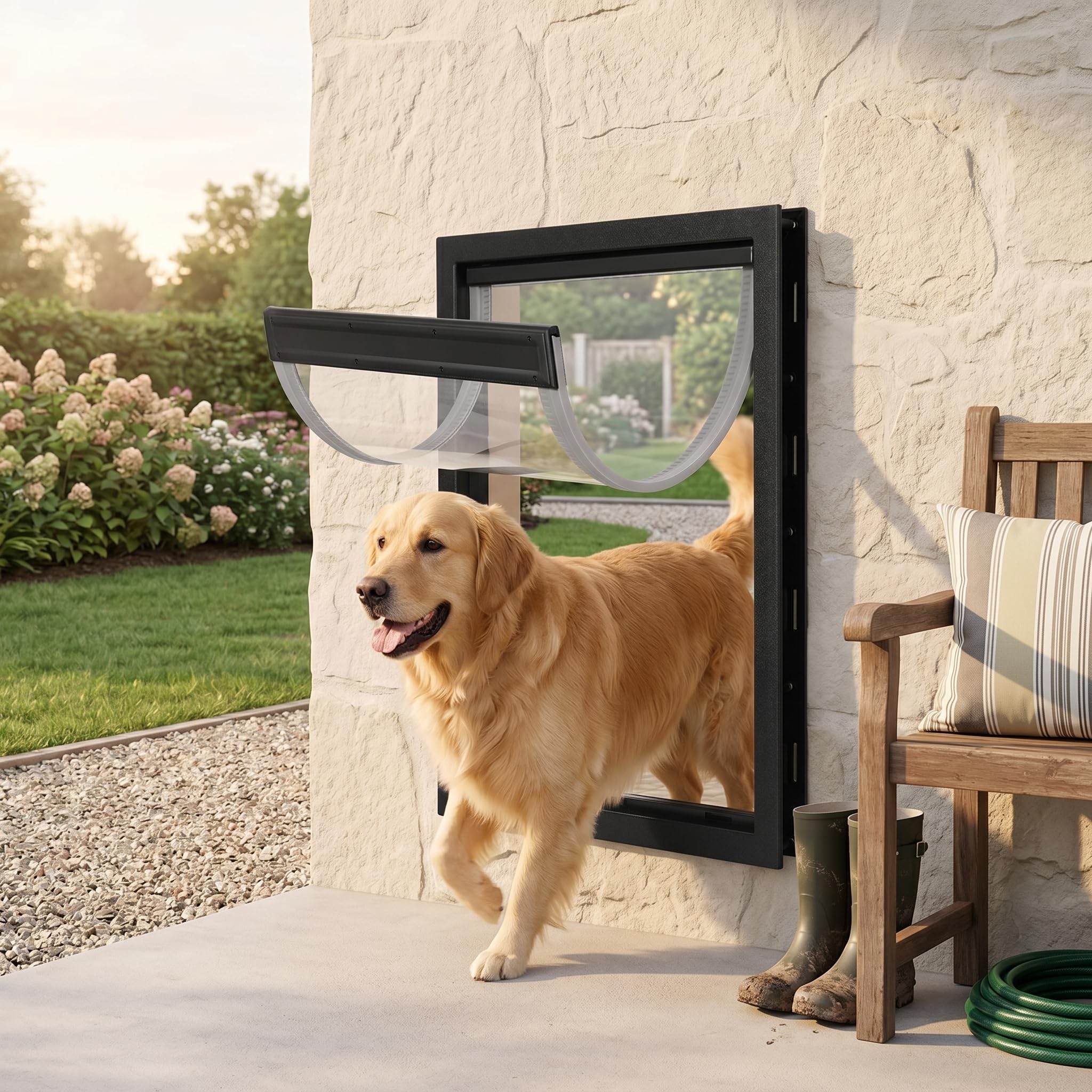 Puerta Magnética Bidireccional para Perros Grandes y Medianos, Negro, Fácil Instalación