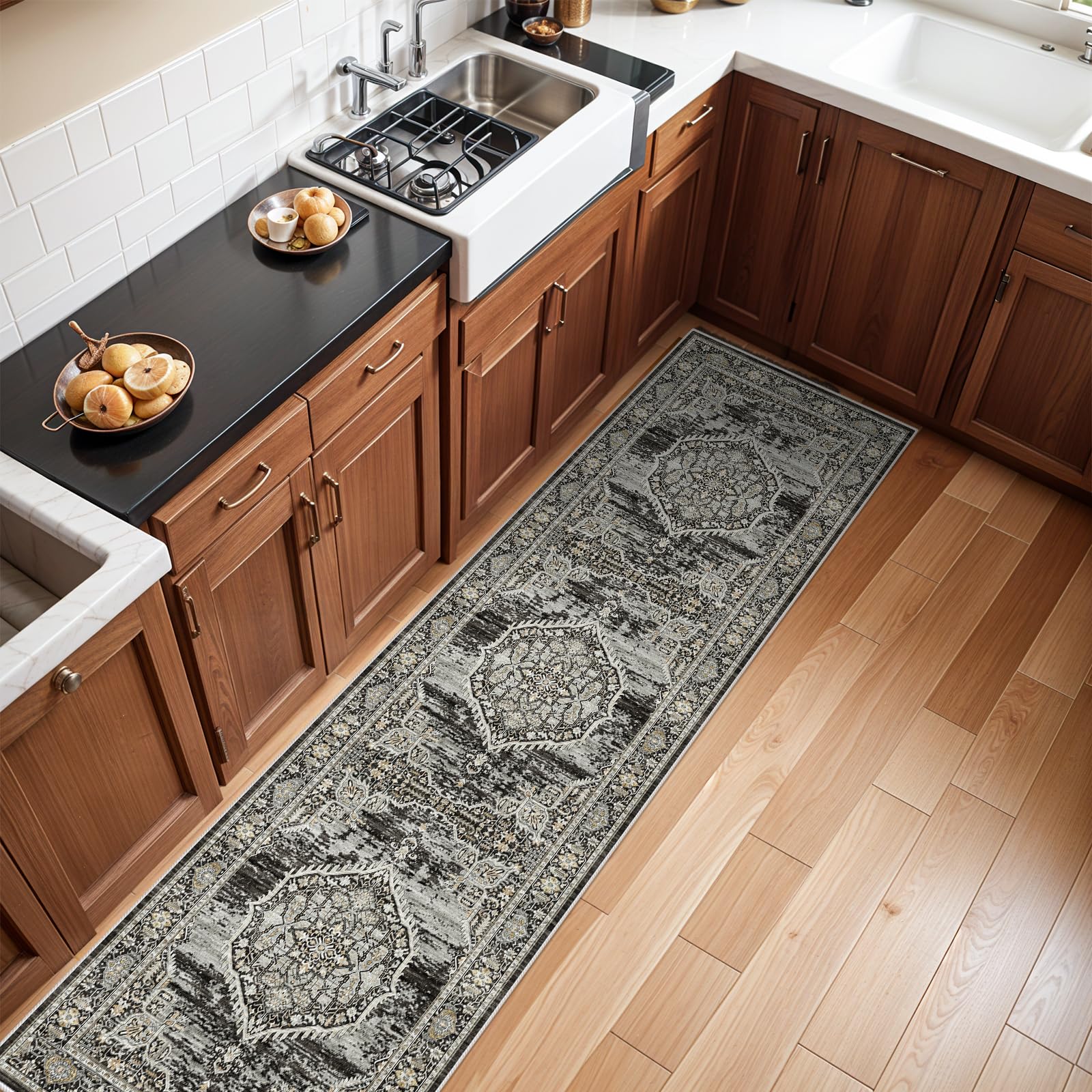 Hallway 3x10 Washable Runner Rugs: 10ft Long Carpet Runner for Bathroom Kitchen Bedroom Oriental Distressed Soft FloorOEKO-TEX STANDARD 100