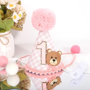 Bear 1st Birthday Hat - First Party Hat, Cute Twin Bear Theme for Baby Showers & Birthday Decorations