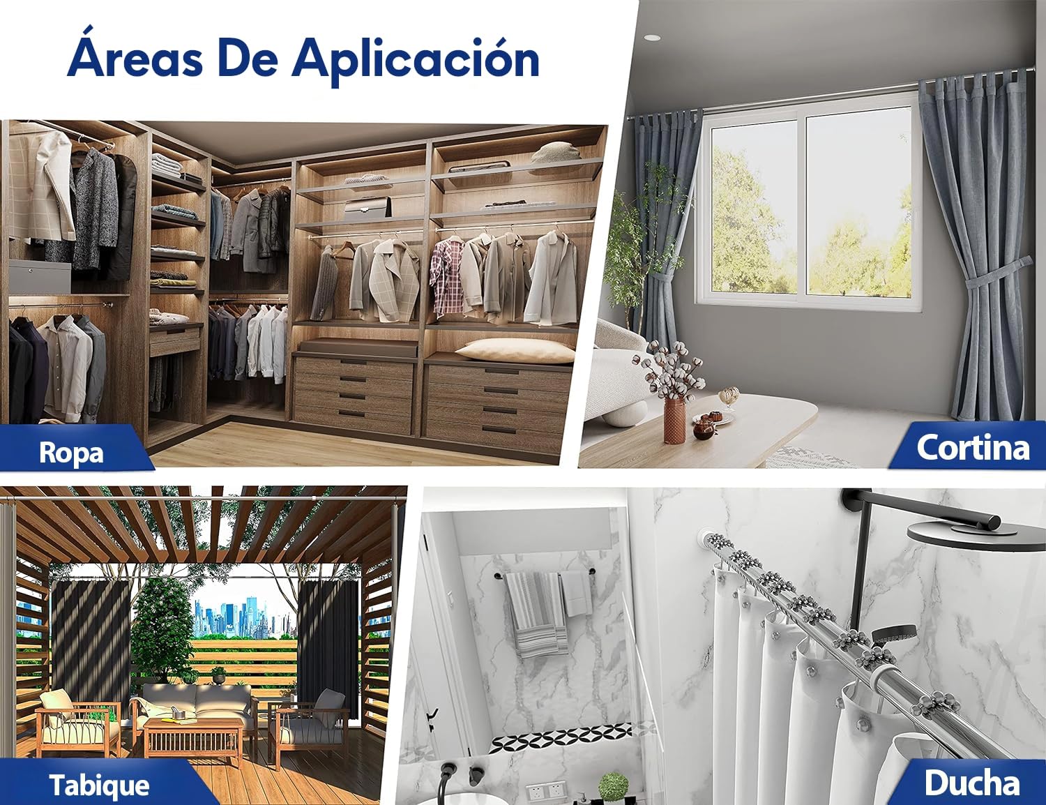 MEISENGERG Barra Extensible Presion 360-410 cm, Plata - Barra Cortina Ducha Ajustable, Sin Taladro, Tensión Telescópica para Dormitorio, Baño, Terraza, Separador de Ambientes - Ø32mm, Acero inox