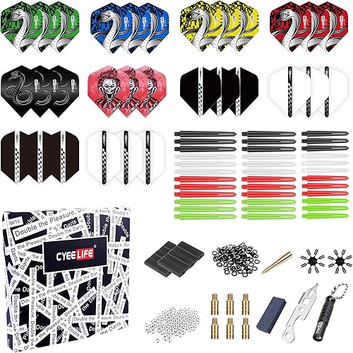 Miniatura 1 de CyeeLife 180 Piece Darts Custom Fit Pack Set, includes Flights, Shafts, Rubber O-Rings, Flight Protecter and Accessories