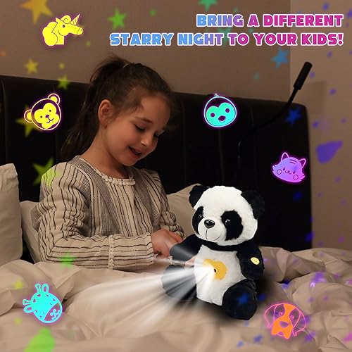 Miniatura 6 de Cuteoy Proyector de estrellas de panda de peluche, luz nocturna musical, ajustable, animales de peluche, juguetes de peluche brillantes, regalos