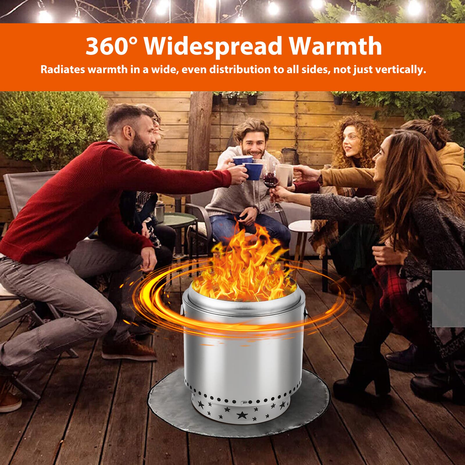 Braciere da Esterno Senza Fumo con Interruttore dell'Aria, 27” Acciaio Inossidabile per Esterni, Portatile per Campeggio all'aperto in Patio