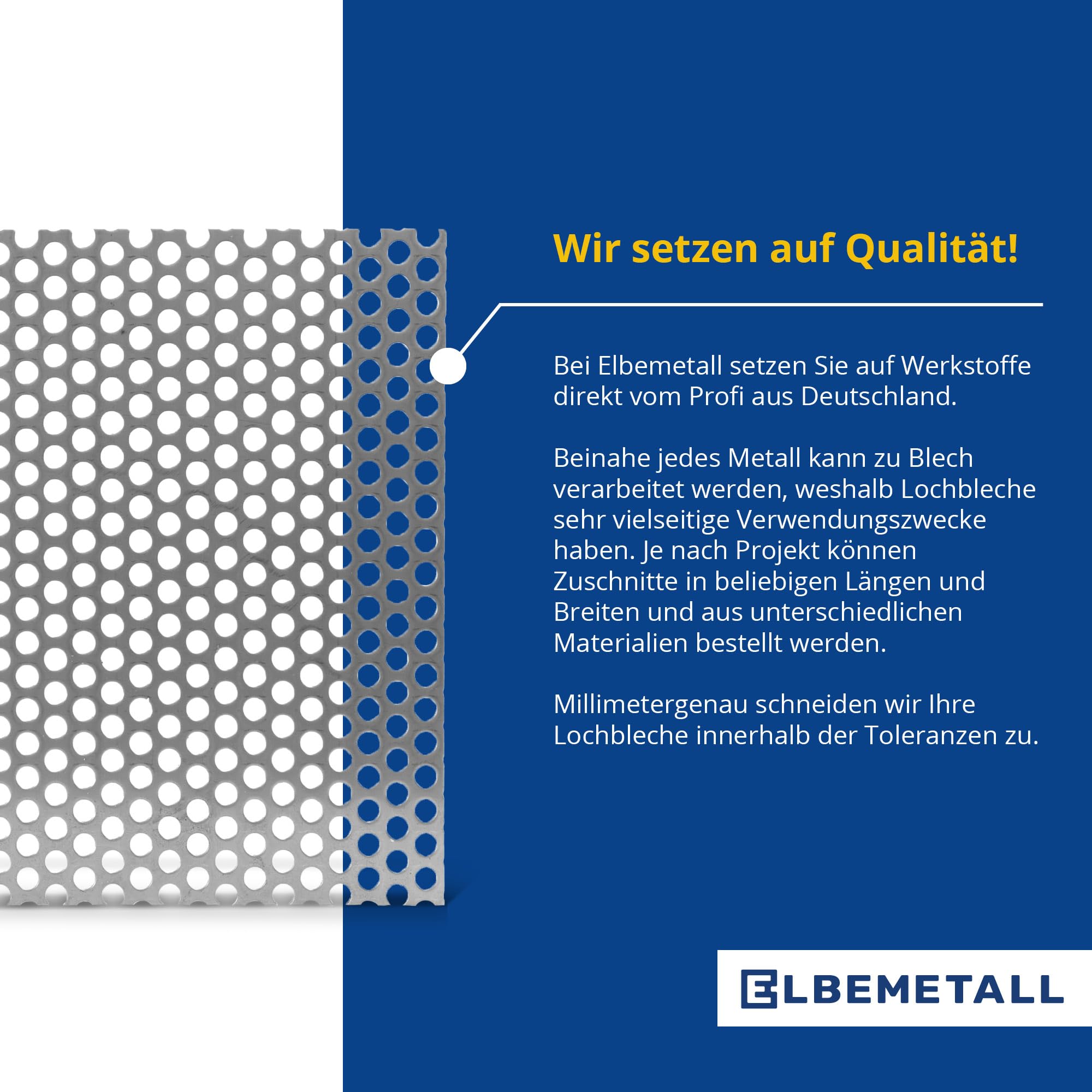 Lochblech Aluminium 300 x 500 mm mit 2,0 mm Stärke/Metall Lochblech 5 mm Rundloch, 8 mm Lochabstand/Lochbleche aus Al 99,5 Werkstoff/hochwertiges Lochblech aus Metall
