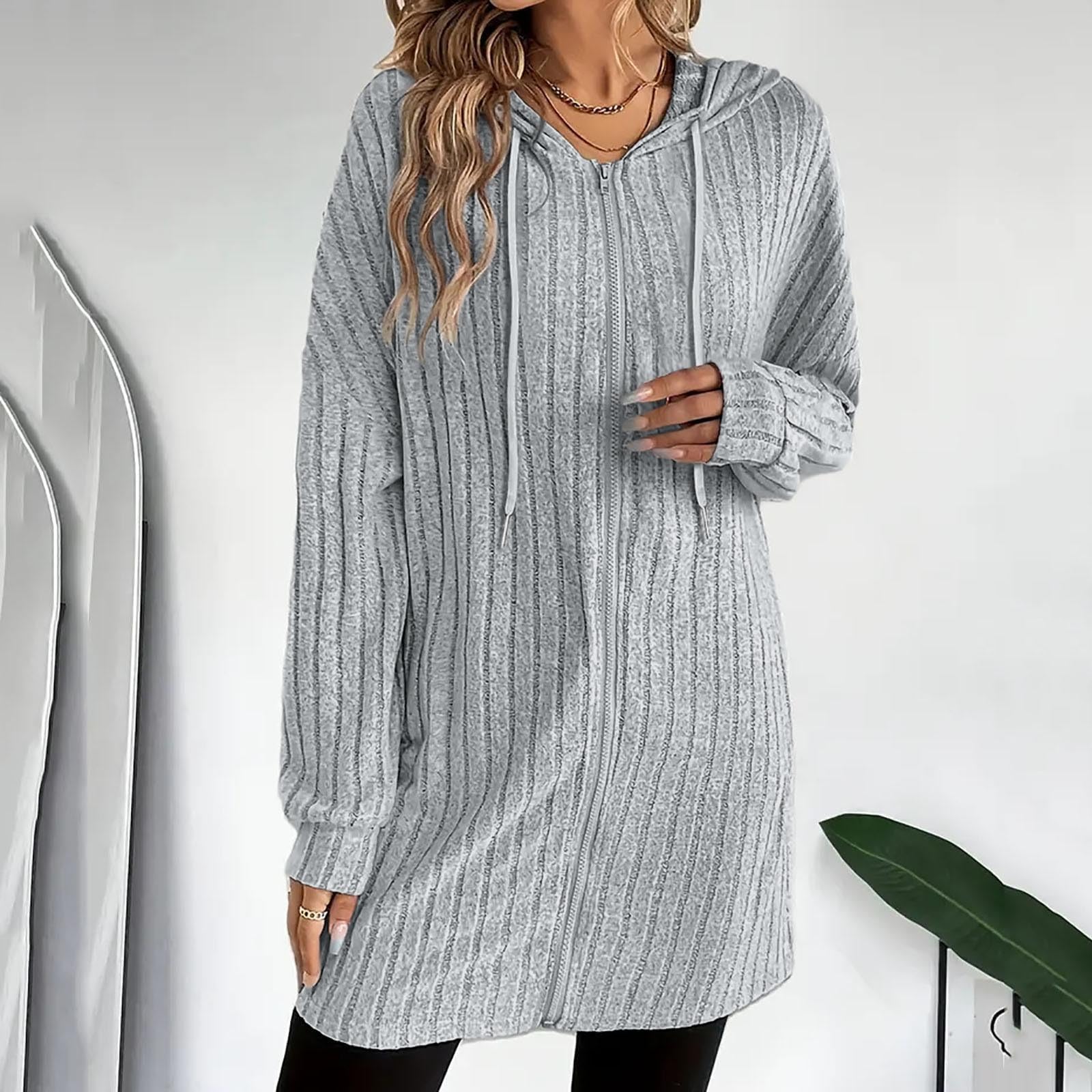 FUPODD Mantel Damen Mittellang Strickjacke Mit Kapuze Reissverschluss Jacke