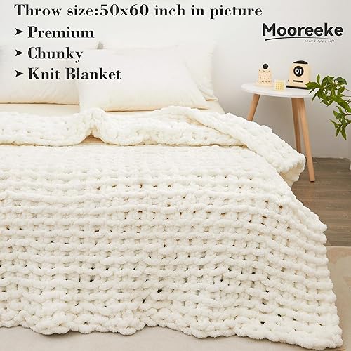 Miniatura 3 de Mooreeke Manta de punto grueso de 30 x 40 pulgadas, suave, lavable, acogedora, 100% hecha a mano, con hilo de chenilla jumbo para sofá, cama, sofá y