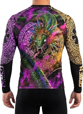 Raven Fightwear Mens Quetzalcoatl Aztec Rash Guard MMA BJJ Black