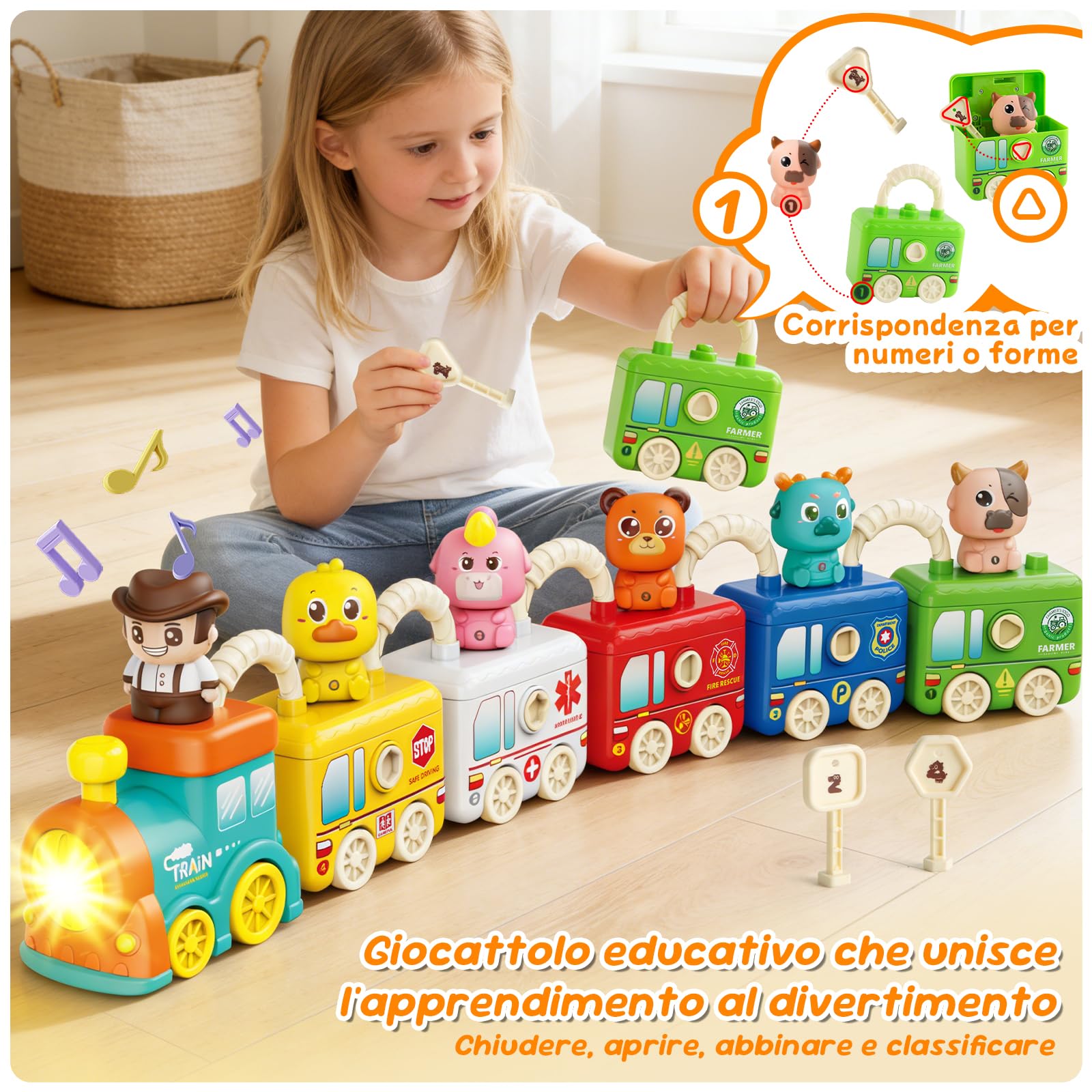 Giochi Montessori 2 Anni Treno Giocattolo Fattoria Animali Bambini,Giocattolo Educativo con Mangiafavoledi per Contare,Impilare,Abbinare e Ordinare Regalo per Bambini di 2, 3 e 4 Anni