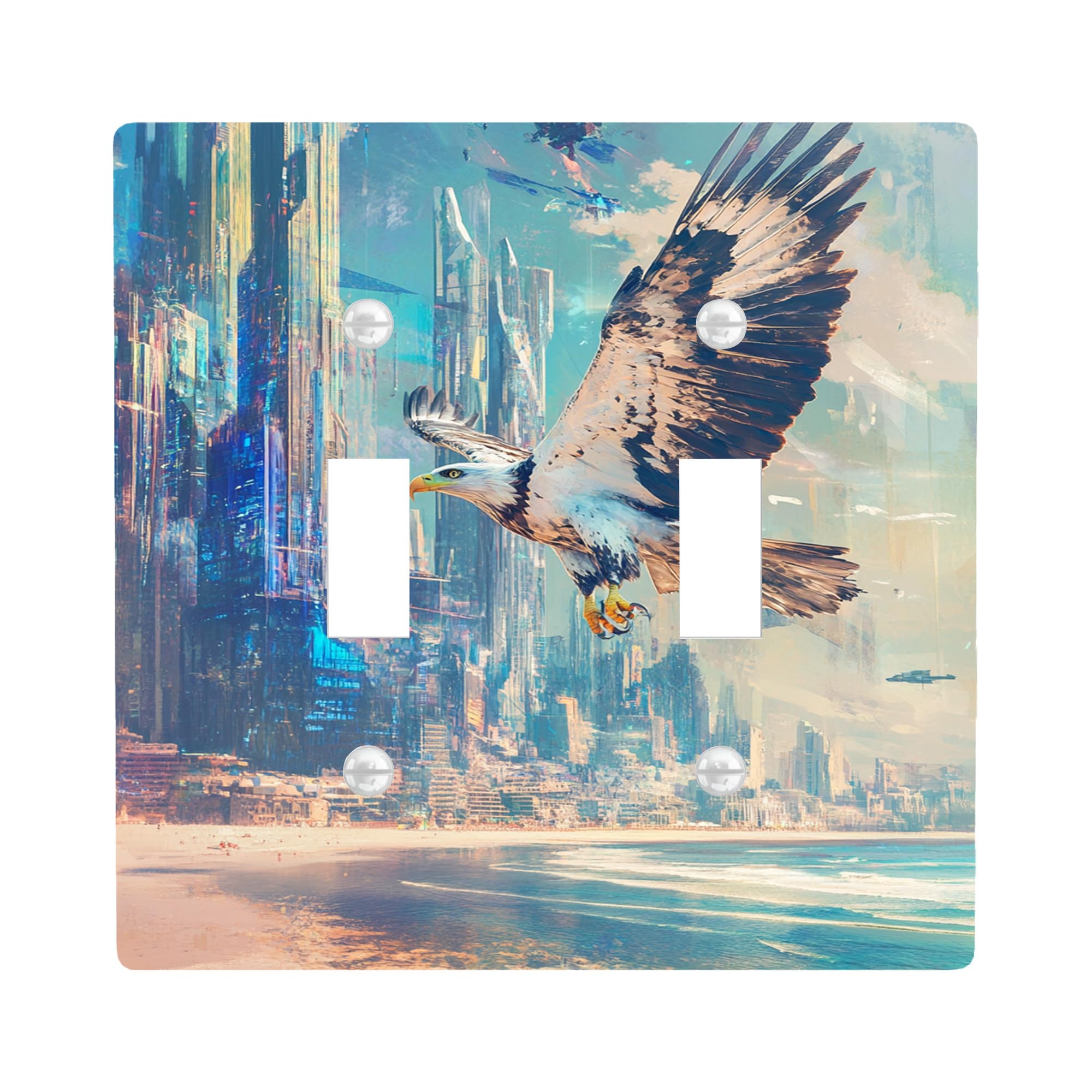 Modern Eagle Light Switch Cover Plate/Outlet Covers, Sky Urban Design for Home Decor, Thermoplastic Wall Plates, Standard Size Double Toggle