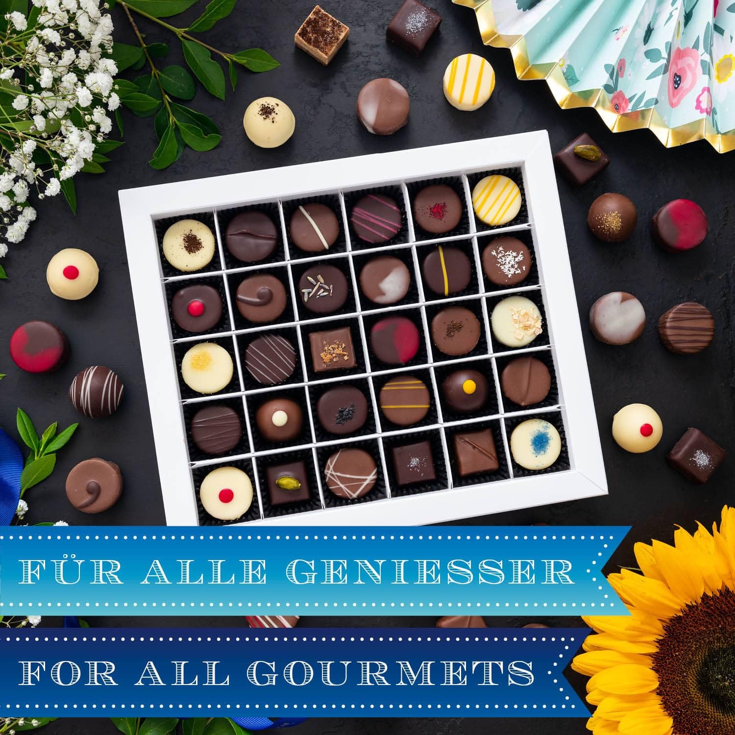 Hallingers Genuss Manufaktur Pralinen Geschenk - ohne Alkohol, handmade aus Confiserie-Edelkakao in wertiger XXL-Geschenkbox "I love München", Geschenkidee für Frauen Männer