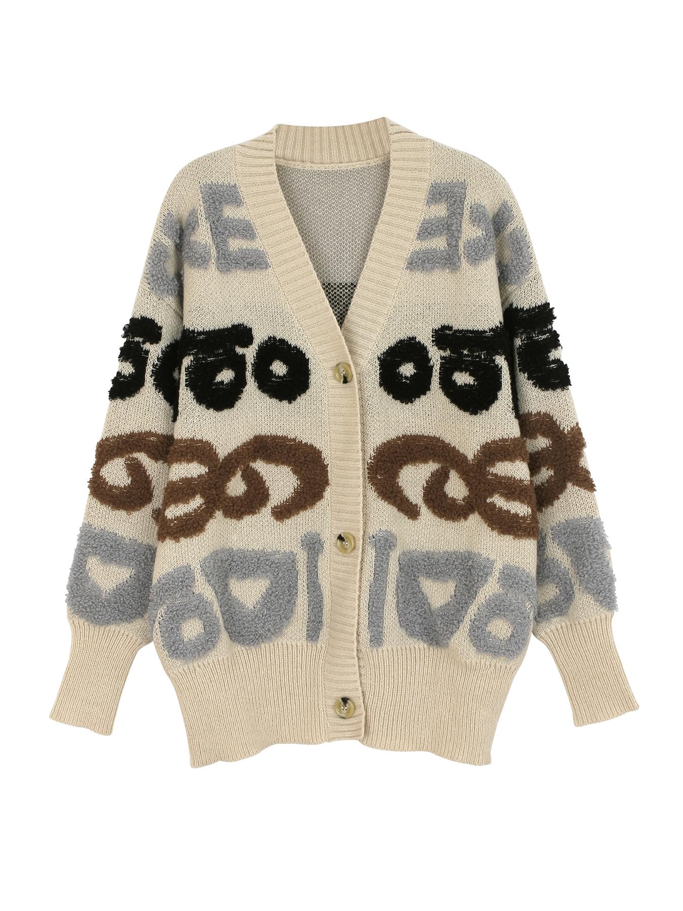 yoeasy Womens Cardigans Sweater Letters Print Button Down Trendy Fall Winter Loose Open Front Chunky Knit Sweater Coats