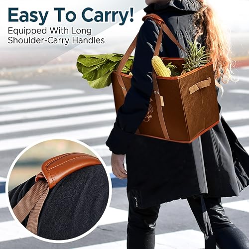 Miniatura 9 de Liviable Bolsas de compras reutilizables plegables resistentes con asas largas parte inferior resistente bolsas de caja plegables grandes juego de 3