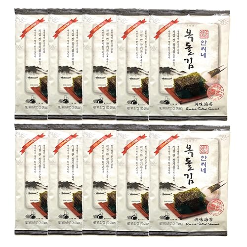 AHNSSINAE Good Taste - Hojas de algas tostadas coreanas, aperitivo y salado ligero, hojas grandes, Gim Nori, paquete de 10