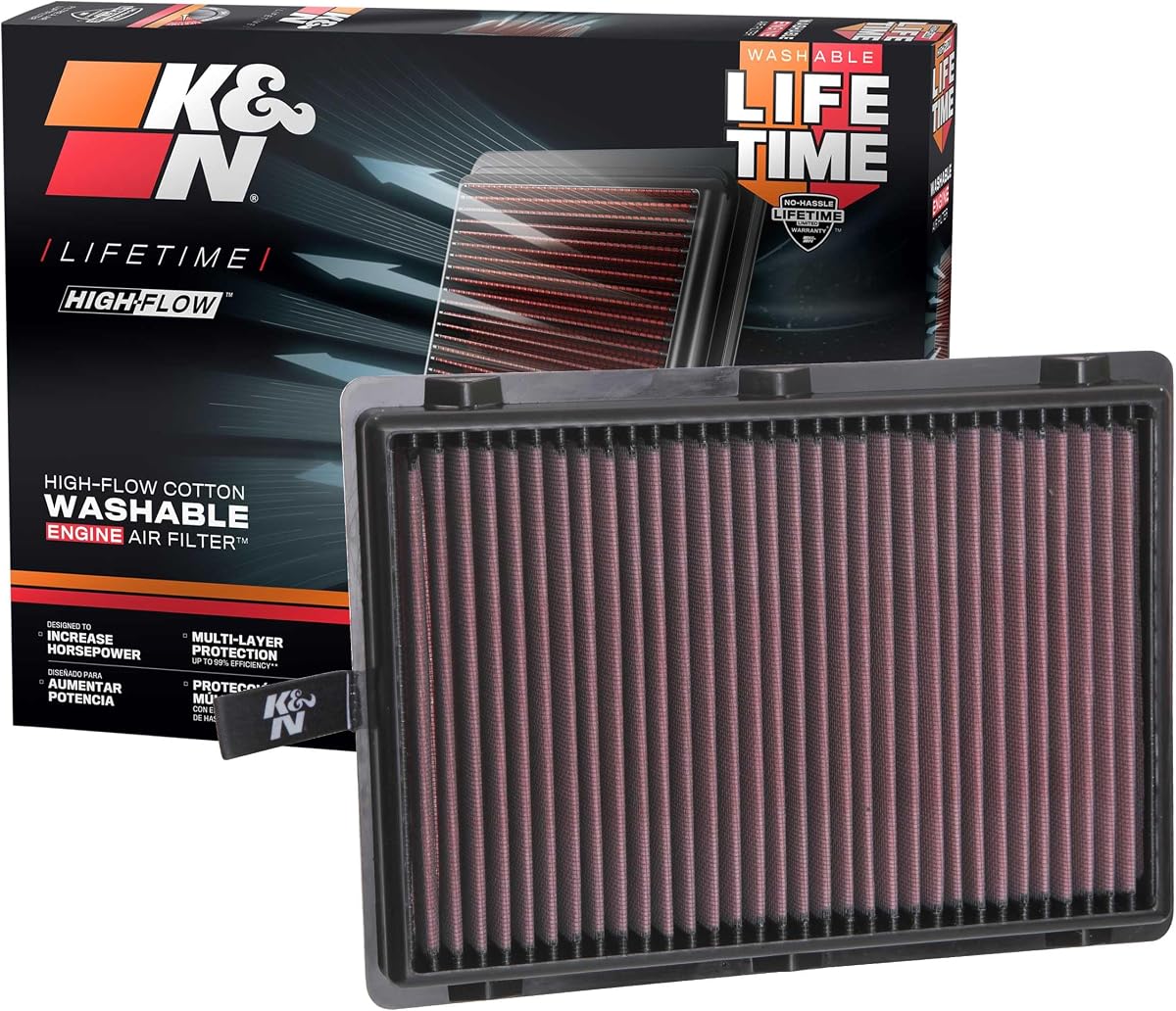 K&N High-Flow Original Lifetime Engine Air Filter: Increase Power: Premium, Washable: Compatible with 2015-2025 HYUNDAI/KIA: Palisade, Santa Fe, Carnival, Sedona, Sorento, Telluride, 33-5075