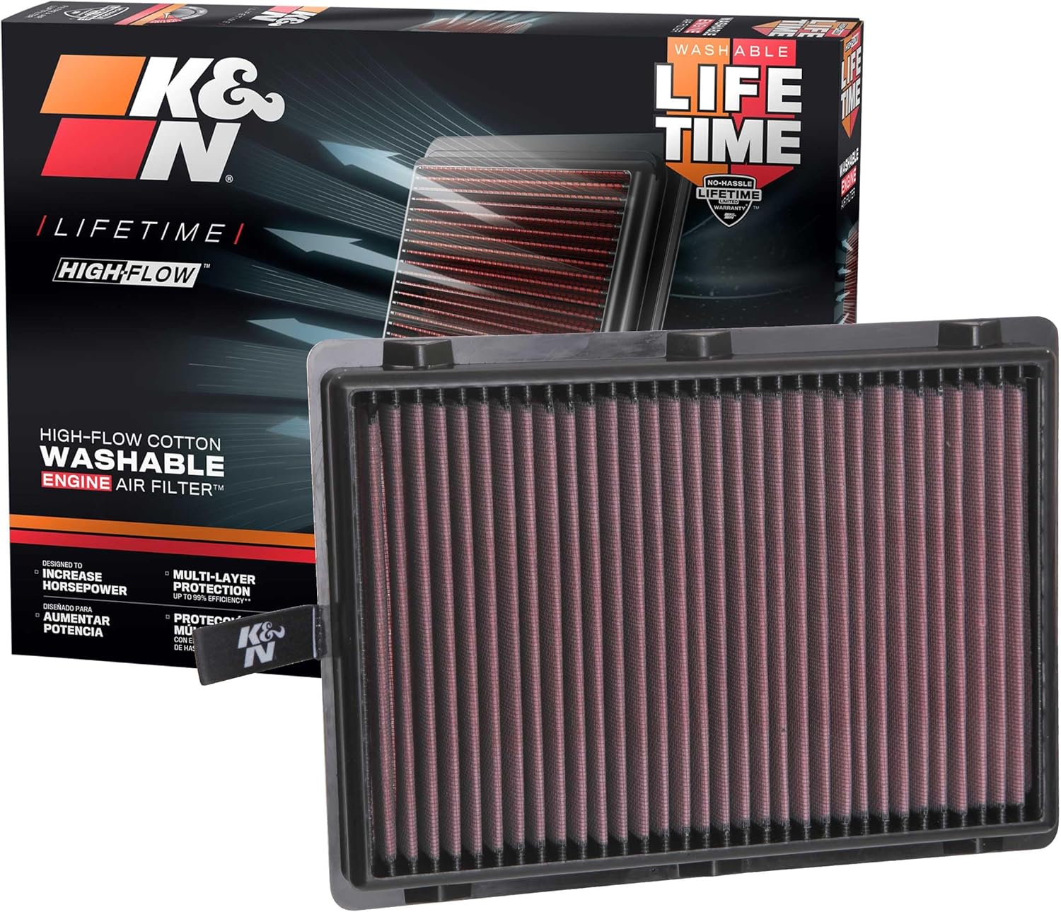 K&N High-Flow Original Lifetime Engine Air Filter: Increase Power: Premium, Washable: Compatible with 2015-2025 HYUNDAI/KIA: Palisade, Santa Fe, Carnival, Sedona, Sorento, Telluride, 33-5075