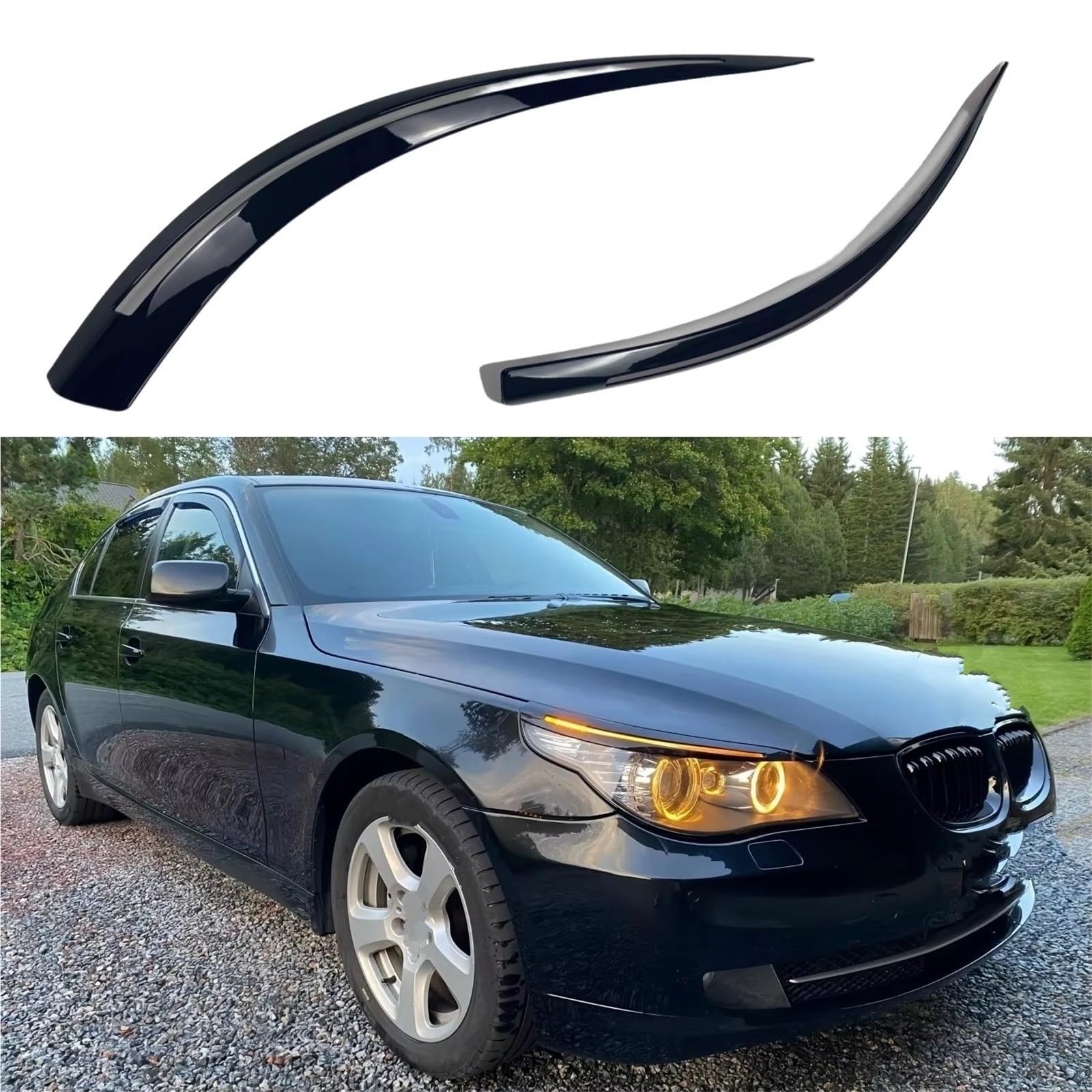 sopracciglio faro auto Per BMW Serie 5 E60 E61 520i 525i 530i 540i 545i 550i M5 2003-2008 2009 2010 Adesivi ABS Auto Faro Sopracciglio Palpebre Sopracciglia per fari(Gloss Black)