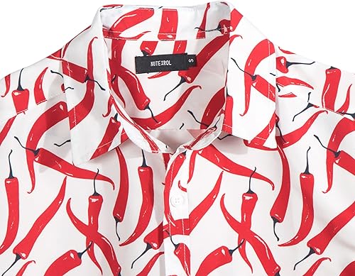 Miniatura 3 de NUTEXROL Camisa de vestir hawaiana con estampado de animales para hombre, manga corta, con botones, estilo tropical