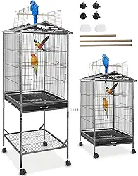 Gaiola para Calopsita 46 * 55 * 95CM, com Pés Baixos Ou Altos（Duas Opções de Montagem, ）, Gaiola Grande para Calopsita, Aço Carbono, Esmalte Cozido, Viveiro para Calopsitá, Gaiola Calopsitá Preto