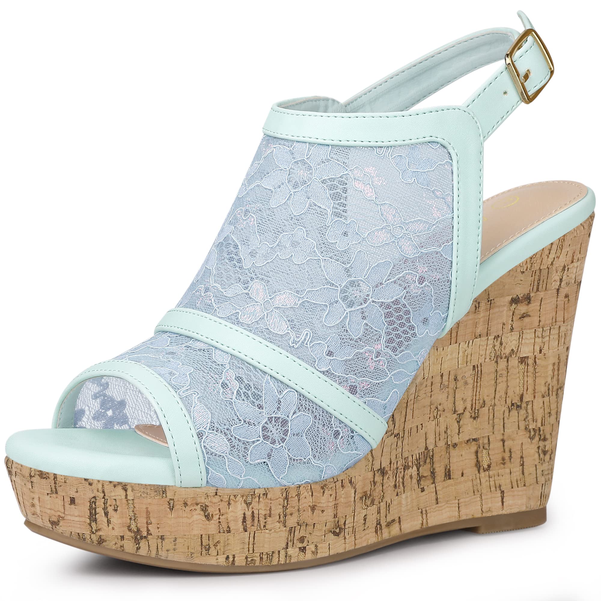 Sandales compensées bout ouvert bleu fleur 40.5 talon stable - 8
