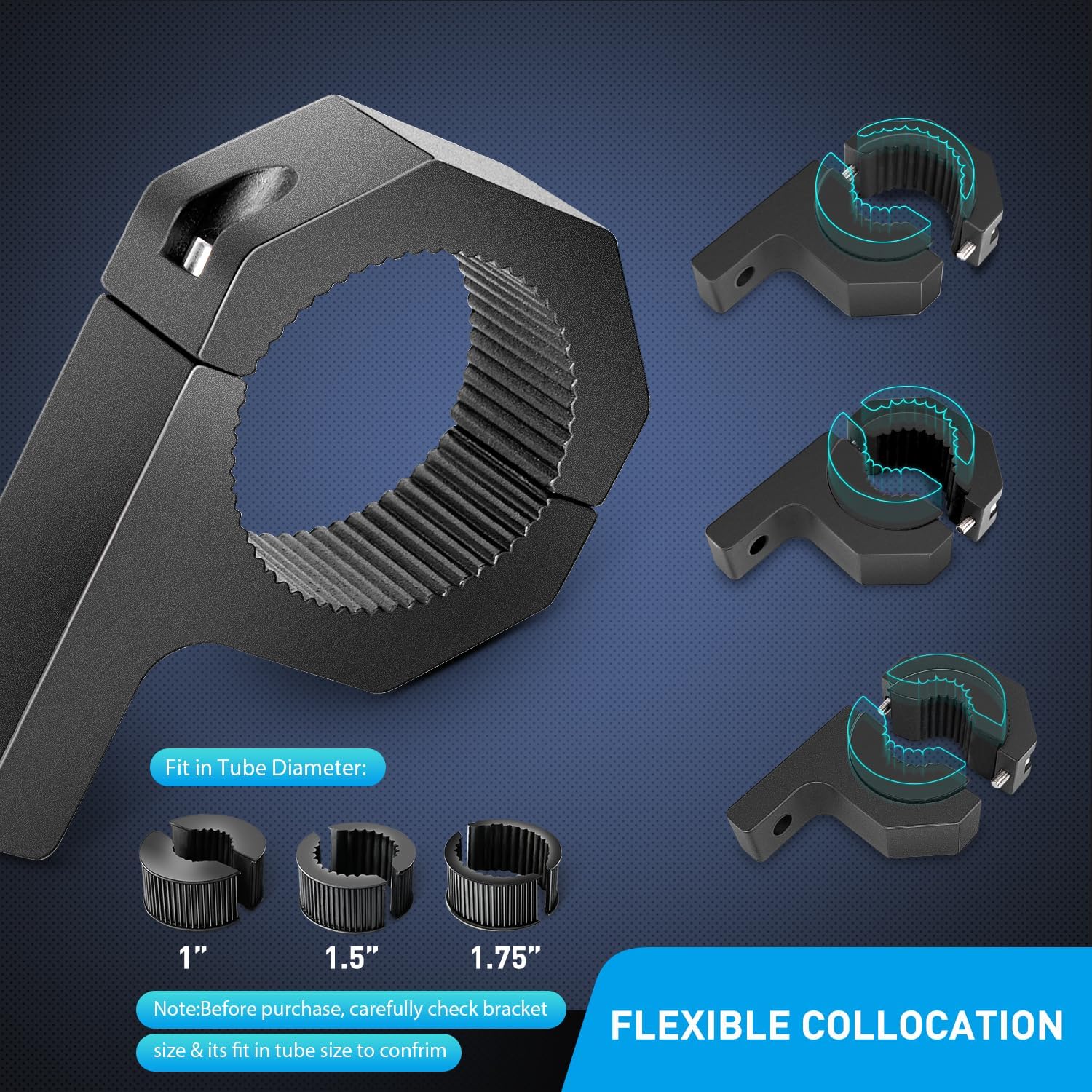 Nilight 90020B 2 Pack Mounting Bracket Kit LED Off Road Light Horizontal Bar Tube Clamp Roof Roll Cage Holder, 2 Years Warranty,Black