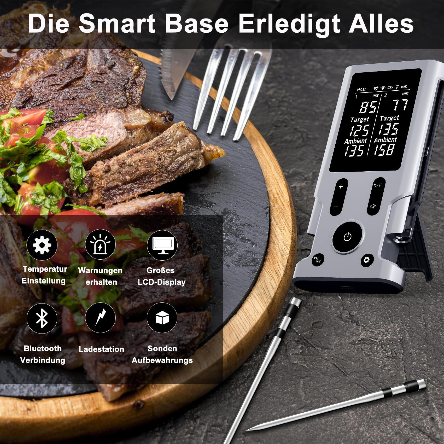 Termometro per carne, senza fili, Bluetooth, con app IP67, impermeabile, senza fili, per forno, barbecue, affumicatore, forno