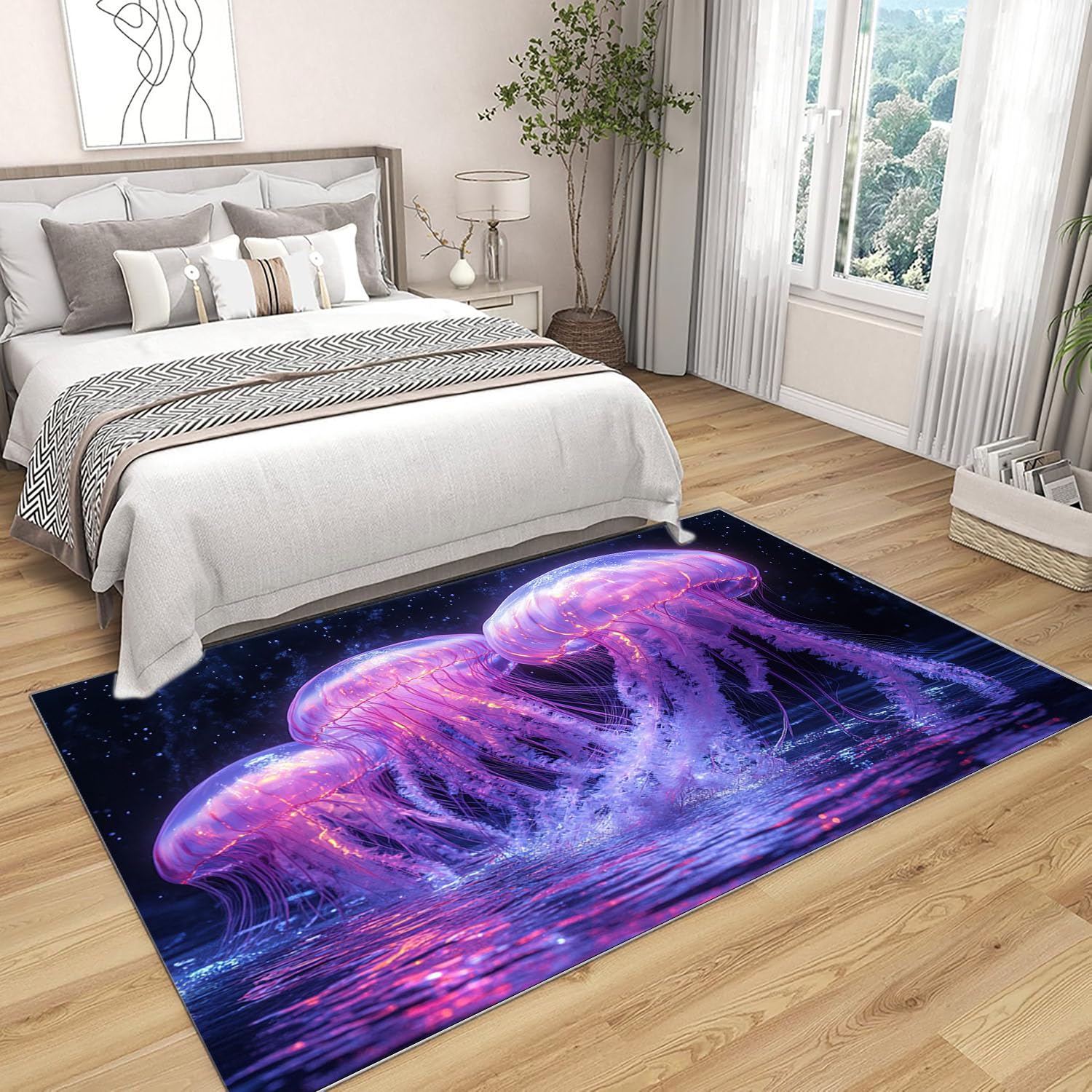 Tapis Bleu Canard Méduse Tapis Salon - Grande Taille de Poils Ras - Moquette pour Le Salon et la Chambre à Coucher - Lavable en Machine Antidérapant(Bleu 71)-120x150cm