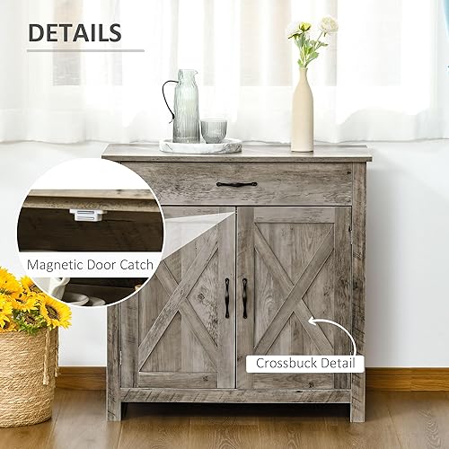 Miniatura 7 de HOMCOM Aparador de granja, gabinete de buffet, gabinete de barra de café con puerta de granero con cajón y estante ajustable para cocina, sala de