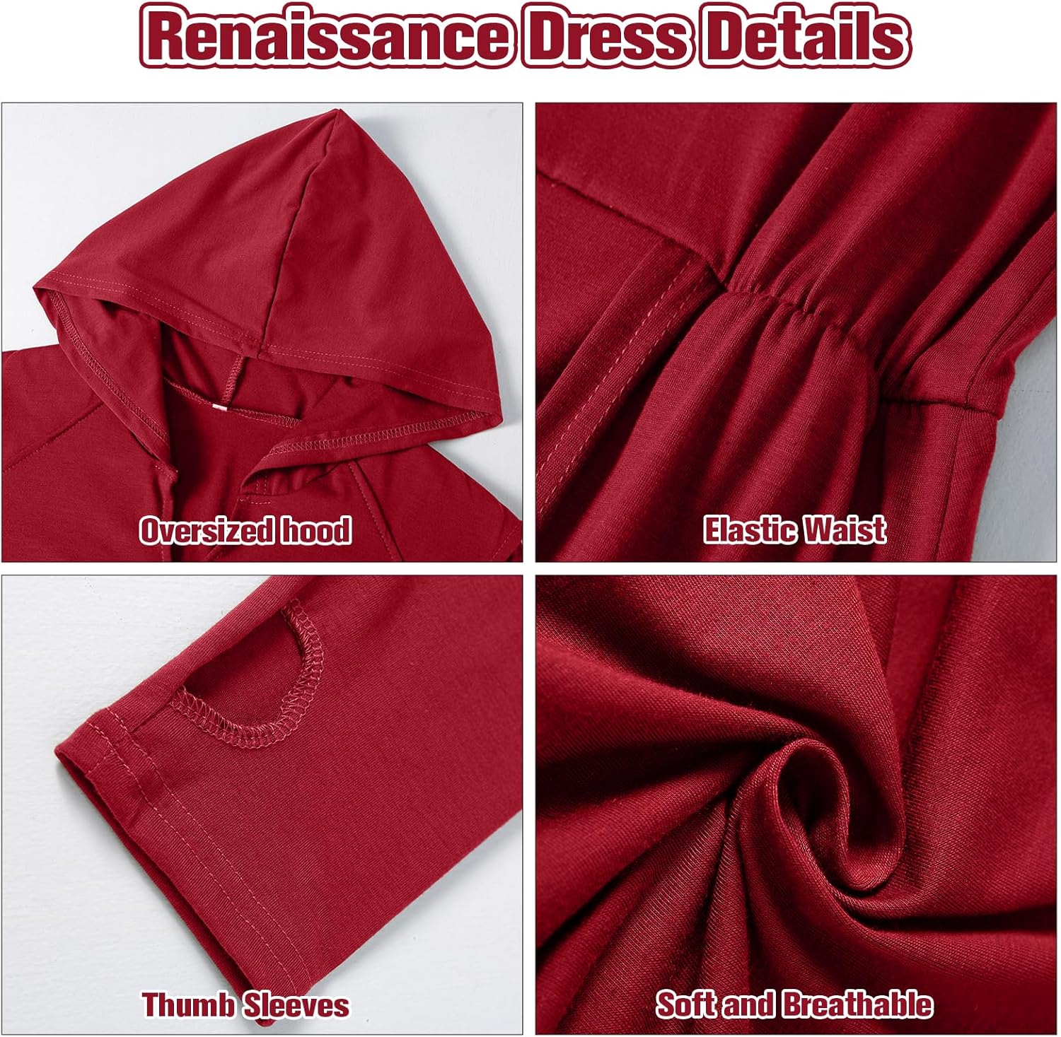 Renaissance Hood Dress for Women Medieval Vintage Hooded Dress Gothic Hooded Robe Halloween Cosplay - Image 3