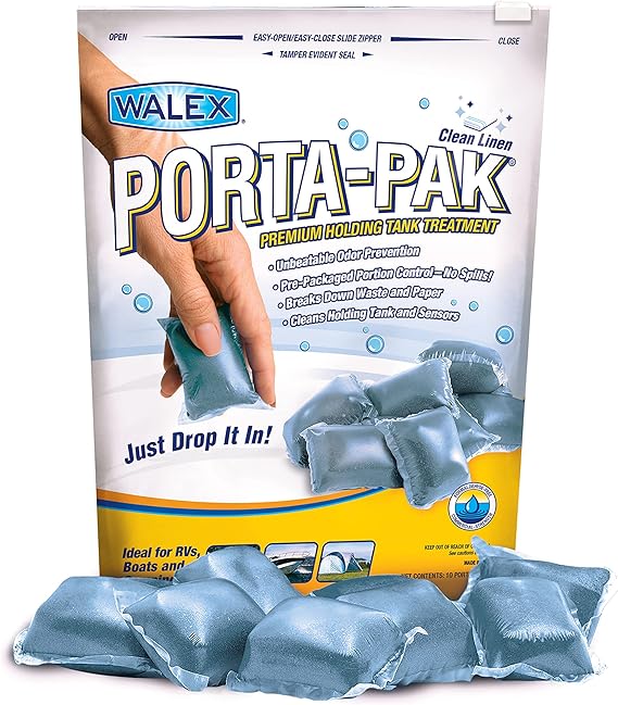 Walex PortaPak RV Black Holding Tank Deodorizer DropIns, Clean Linen
