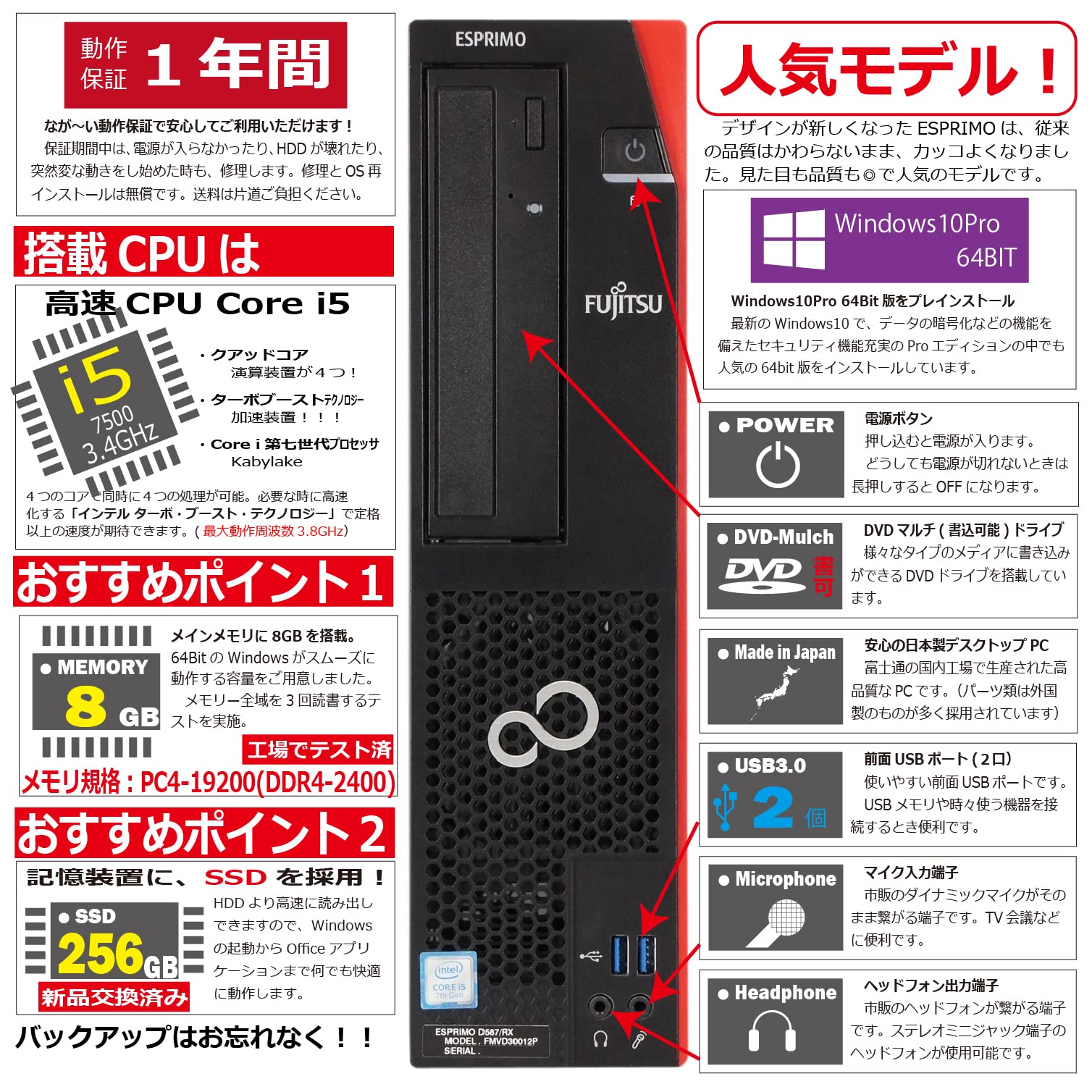 Amazon.co.jp: 中古パソコン 富士通 ESPRIMO D587/R(RX) Windows10 