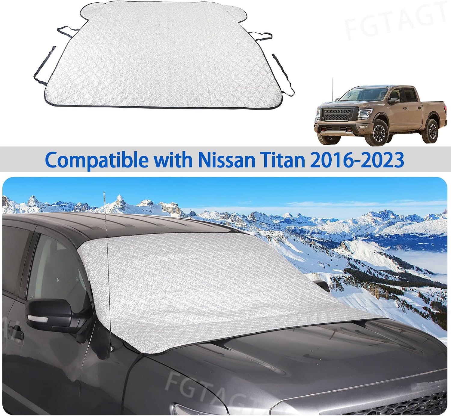 Windshield Snow Cover Fit for Nissan Titan 2016-2023, Front Windshield Cover for Ice and Snow, Auto Extra Thick Windshield Ice Cover Protects Windshield from Rain, Sun, Frost