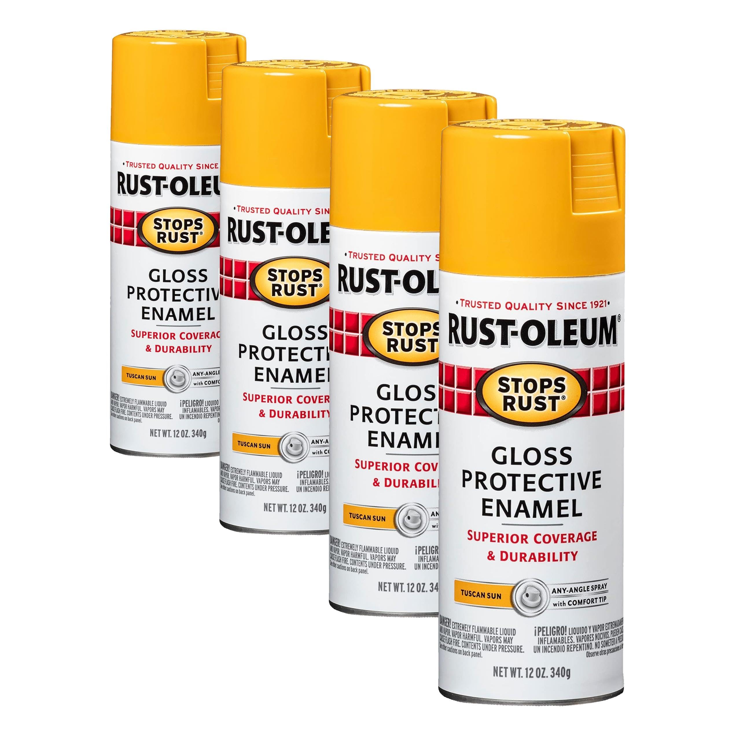 Rust-Oleum 298537 Stops Rust Spray Paint, 12 oz, Gloss Tuscan Sun (Pack of 4)