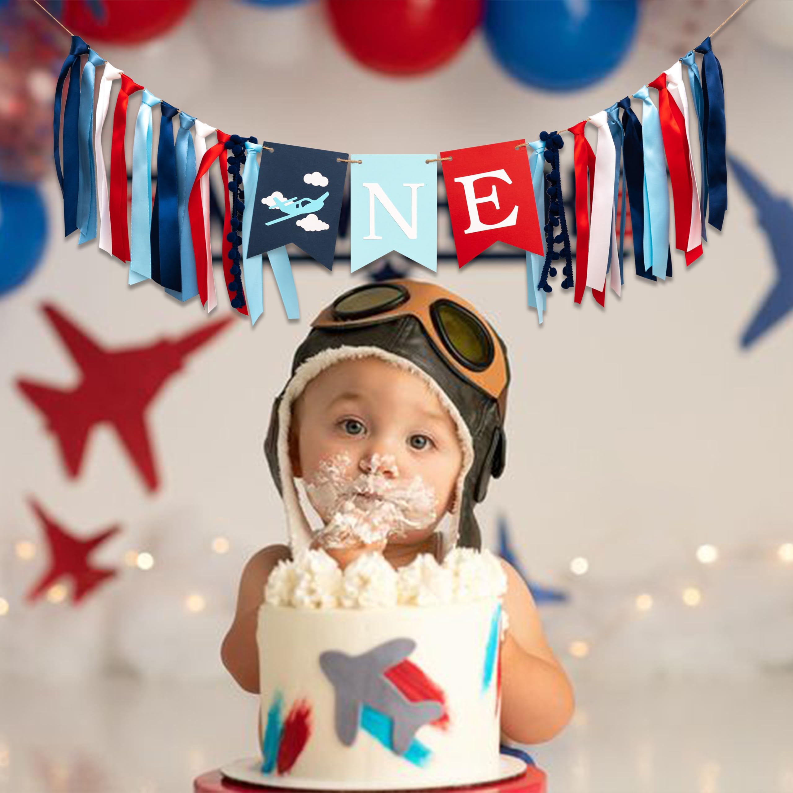 Vintage Airplane First Birthday Banner - Biplane Photo Booth Backdrop & Party Decor Supplies