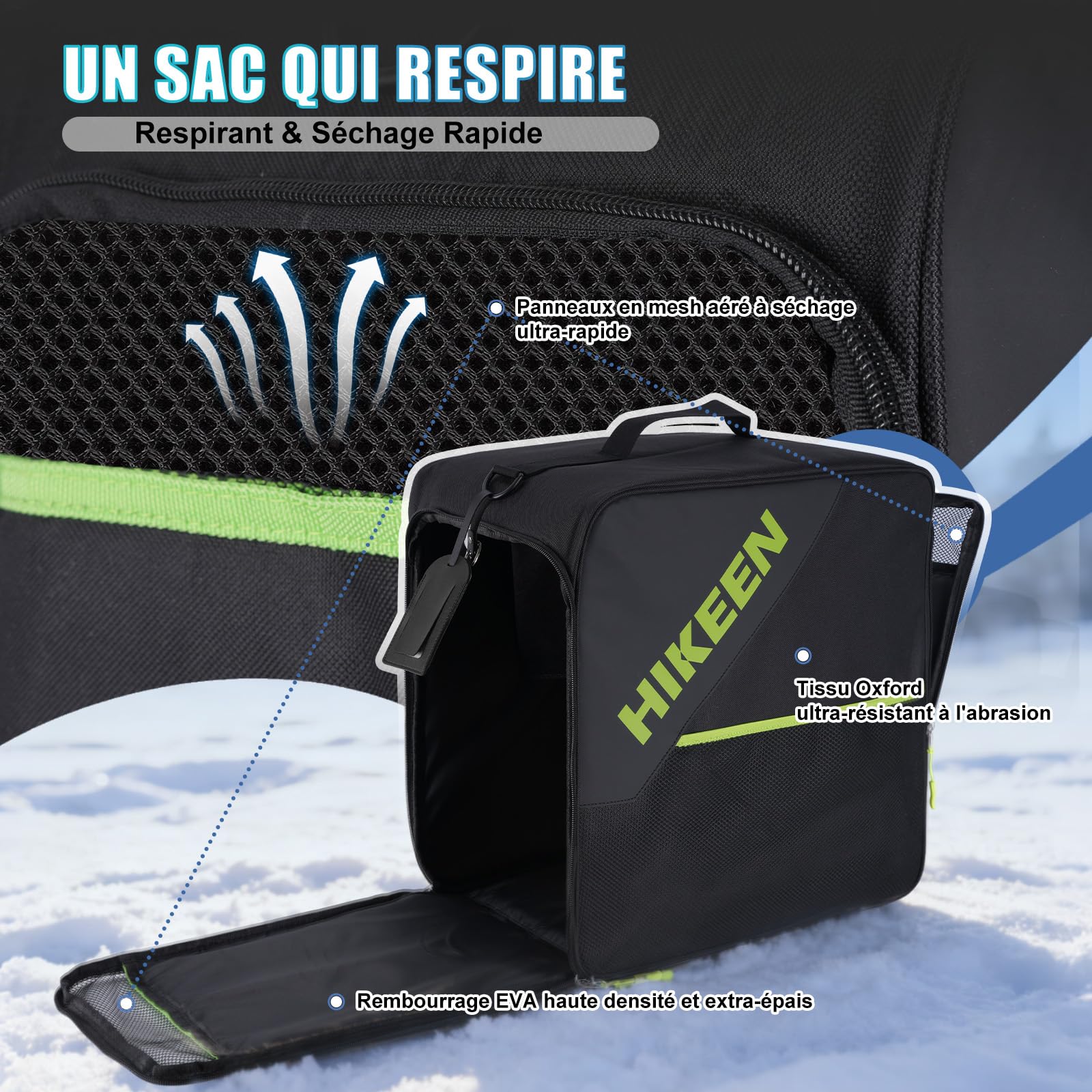 Hikeen Sac Chaussures Ski Compartiment Casque 40L Sangle Épaule Système Ventilation Mesh Housse Matelassée EVA