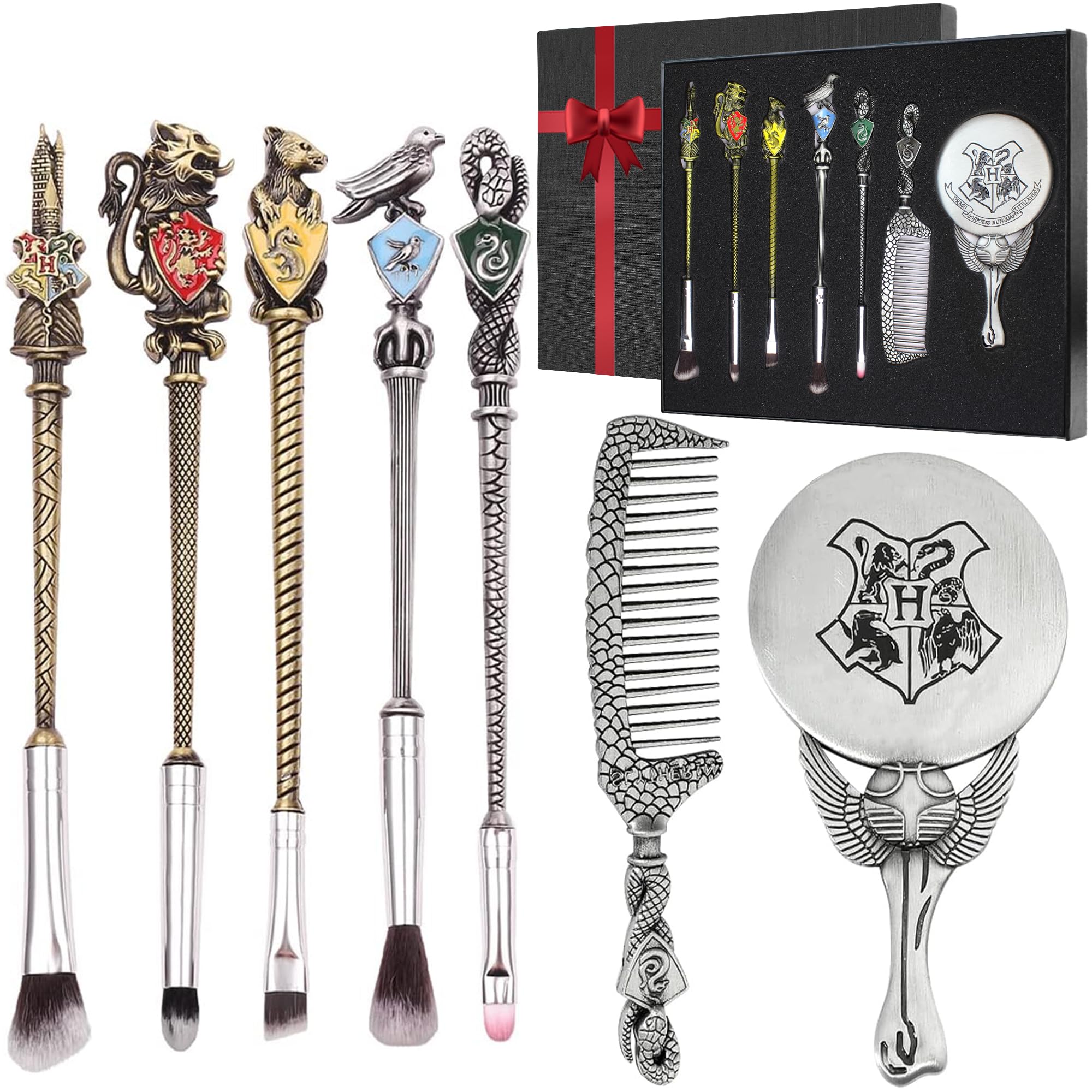 Pottter Makeup Brushes Harrry Gifts Comb Mirror with Gift Box for Eyeshadow Eyebrows Eyeliner Lips Concealer Contouring Highlighter Blending Wizard Wand Makeup Brushes Set