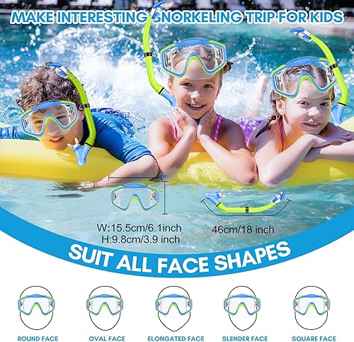 Miniatura 6 de HiiPeak Equipo de esnórquel para niños, gafas con cubierta para la nariz, juego de esnórquel con parte superior seca para edades de 5 a 15 años