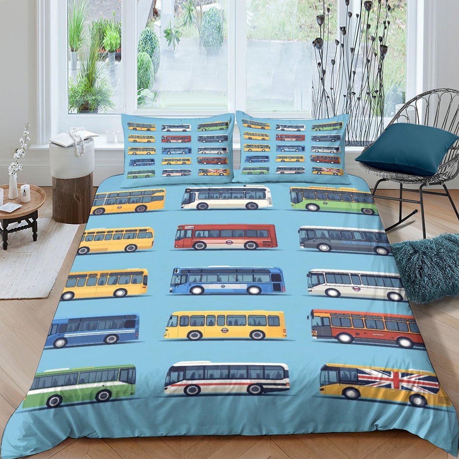 Ctjqhvkz Style-8 3D Printed Colorful Bus Fitted Sheet Microfiber Soft Mattress Cover For Bedroom Guestroom Dorm Protection Decor Single（135X200cm）