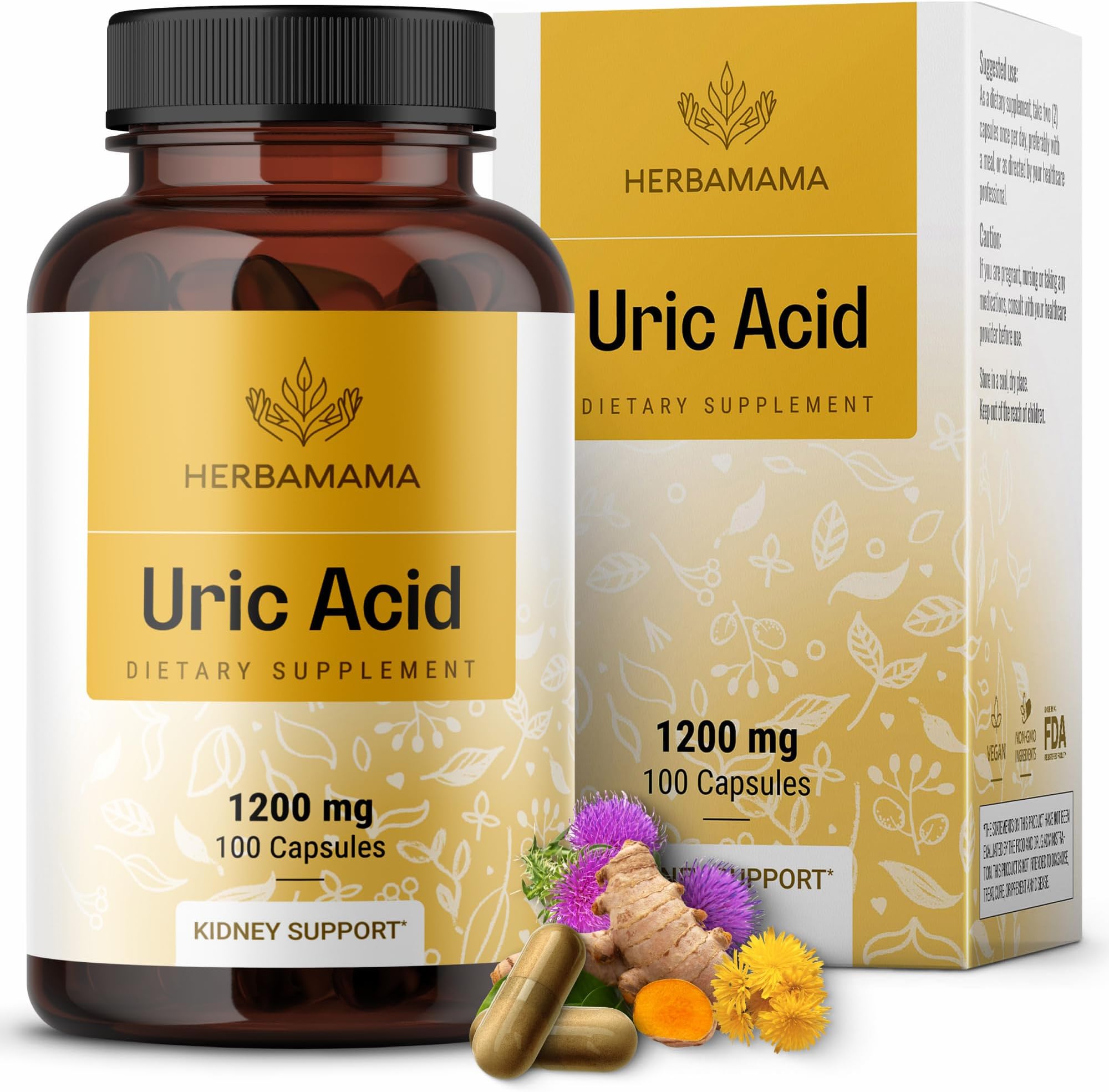 Uric Acid Support Capsules - Organic Herbal Food Supplement with Tart Cherry, Celery, Turmeric & Chanca Piedra - Body Cleanse & Joint Function Support - Vegan, Non-GMO - 1200mg, 100 Capsules