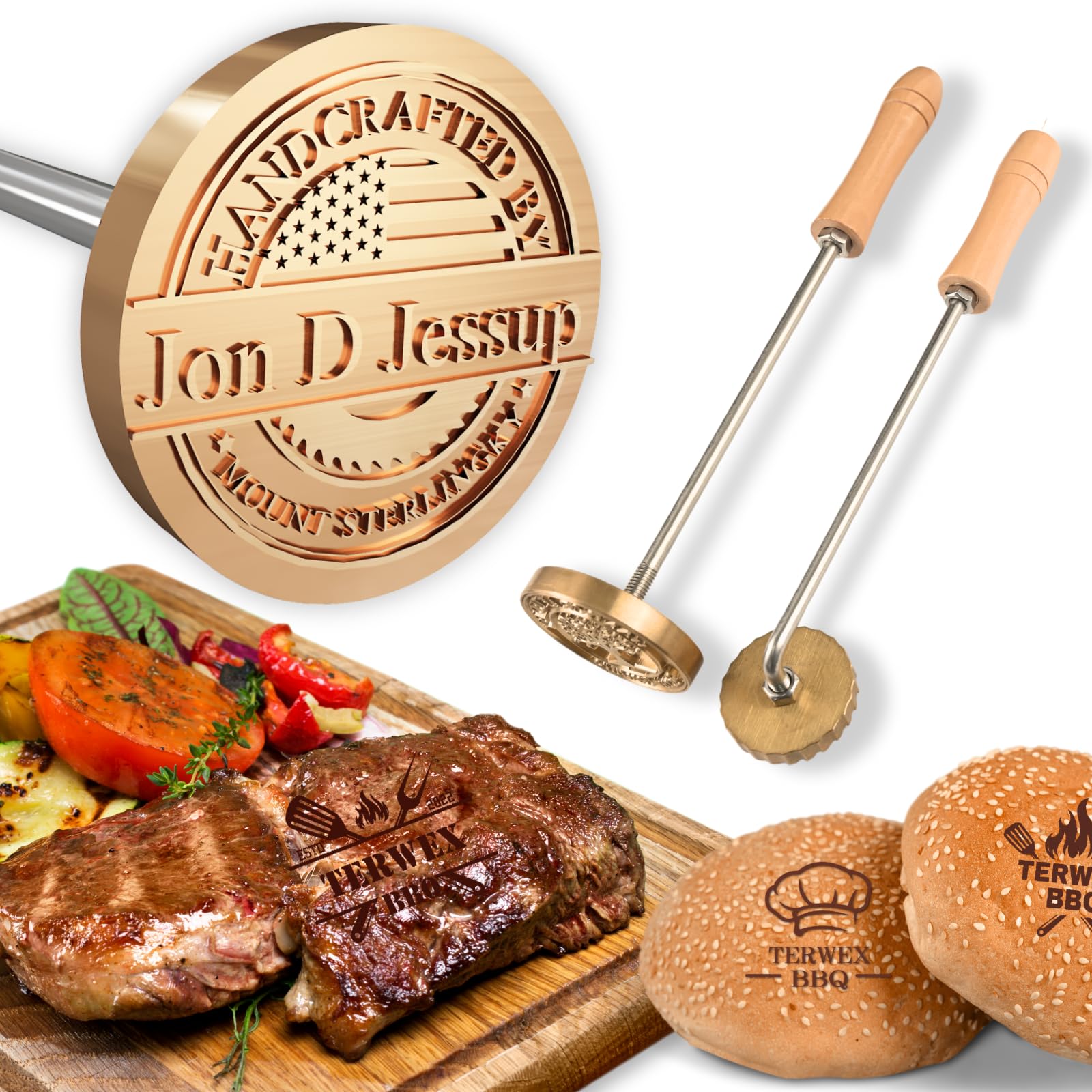Terwex Custom Branding Iron for Food, Steak Branding Irons Personalized Logo Stamp for Burger Cake BBQ Meat Bread, Metal Food Burning Stamp, Branding