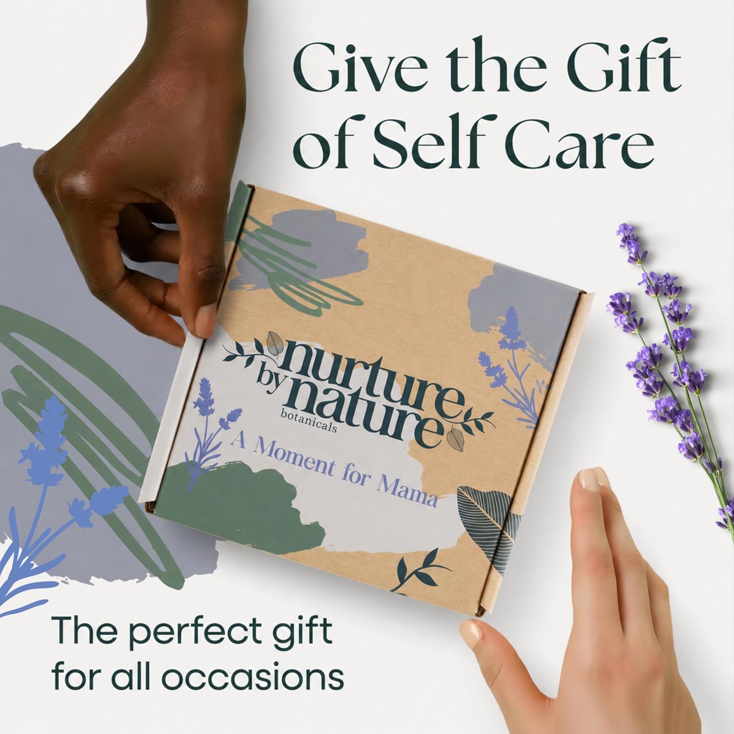 Nurture by Nature New Mom Self Care Gift Set with Body Scrub, Lavender Pillow Spray, Sleep Mask, Body Butter, Shower Gel & Bath Salts – Vegan Friendly – Stocking Stuffer, Baby Shower Gift Basket