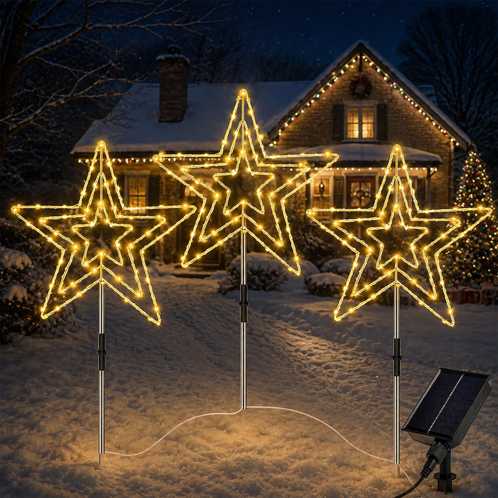 yowin 3 x 75 LED solaires étoiles, éclairage de Noël extérieur