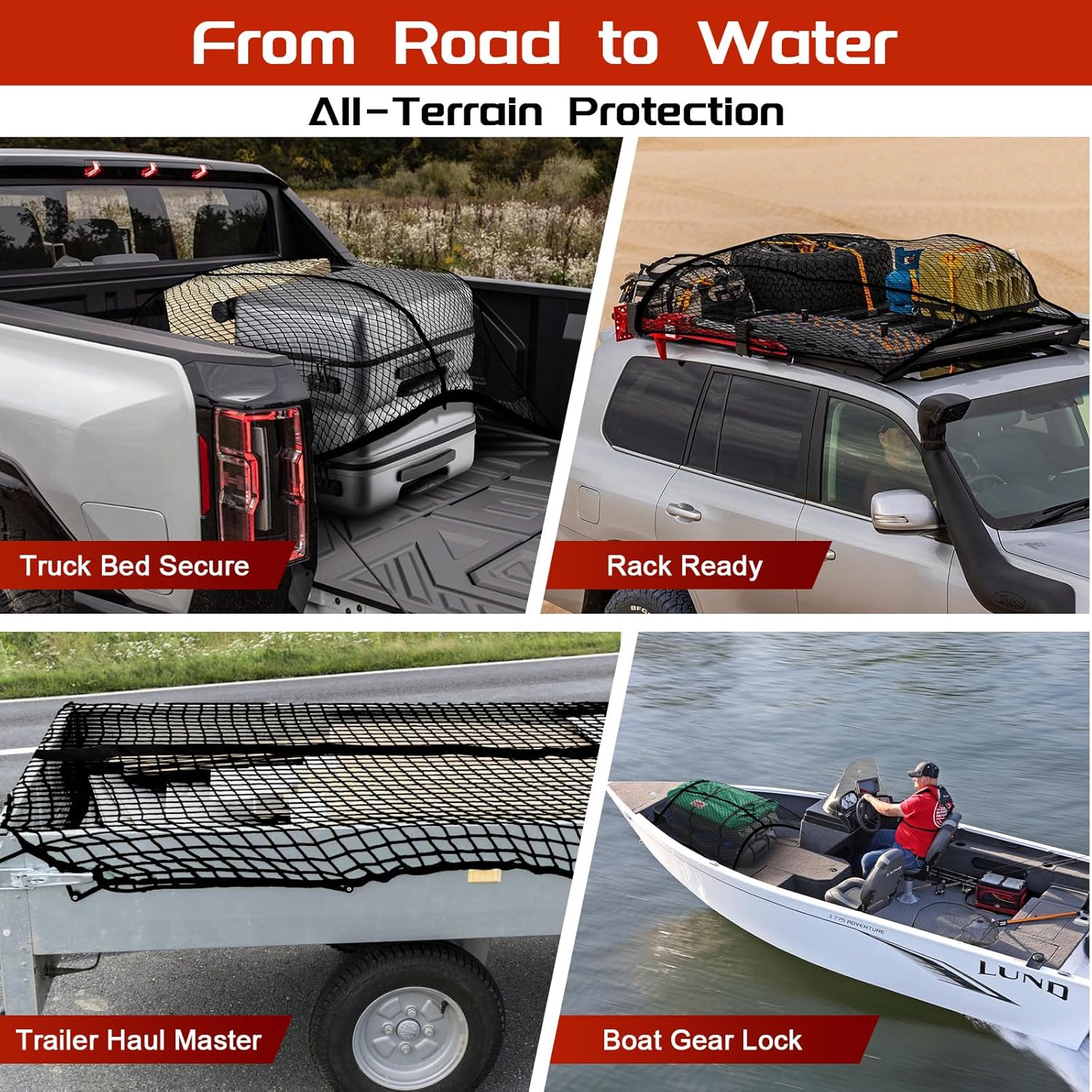 Truck Bed Cargo Net, Stretchable from 4'x4' to 7'x7',High Elastic Cargo Net with Storage Bag and 8 rustproof Buckles, Ideal for ATV, SUV, UTV, Truck and Boat Use, Black - Image 6