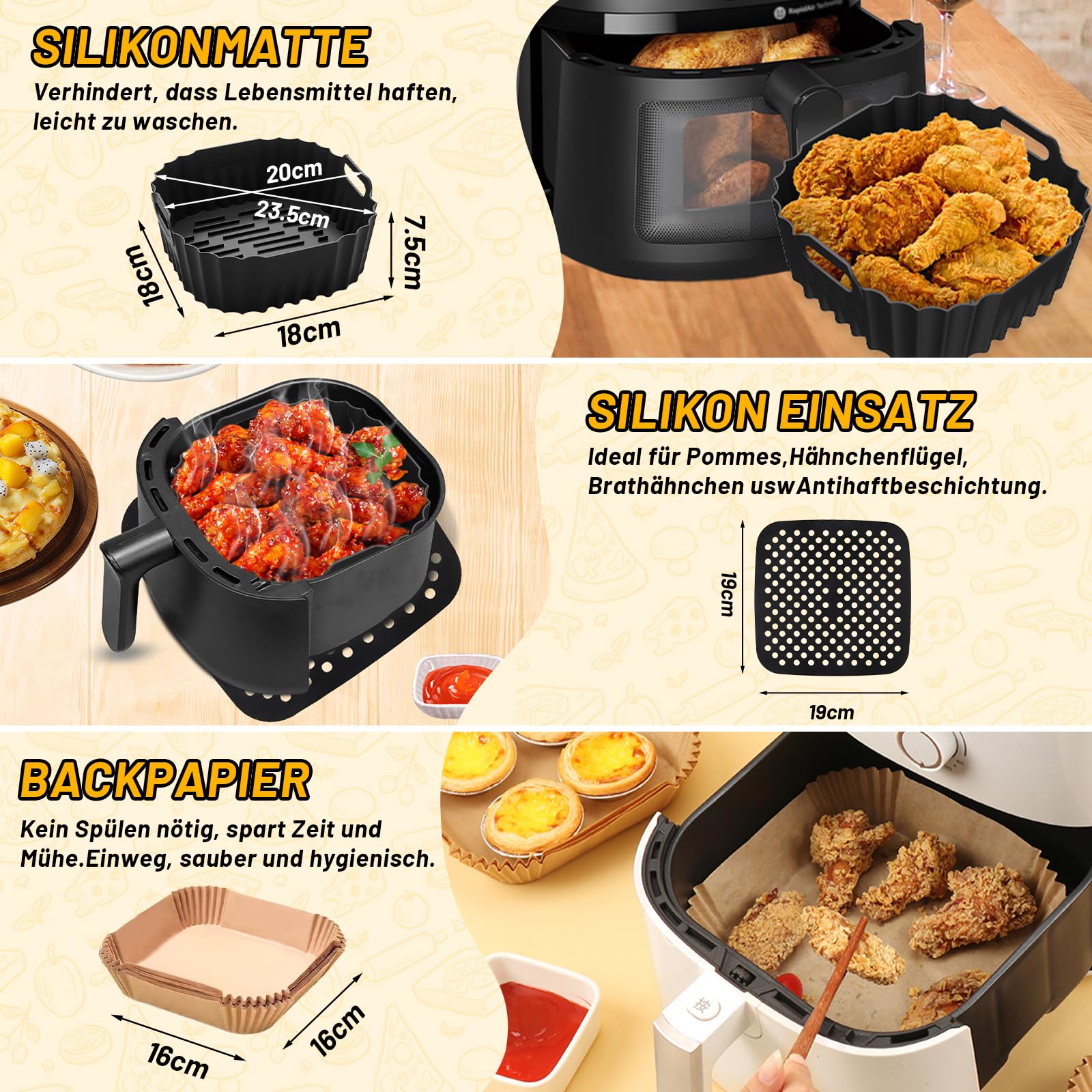 Heißluftfritteuse Zubehör Airfryer Zubehör für Philips 2000 Series NA229/00 | Für Philips Airfryer 2000 Series NA229/00 NA220 4,2L HD9270 6,2L Russell Hobbs 4L 4,3L 5,5L Backpapier Backform Ölspray, usw.