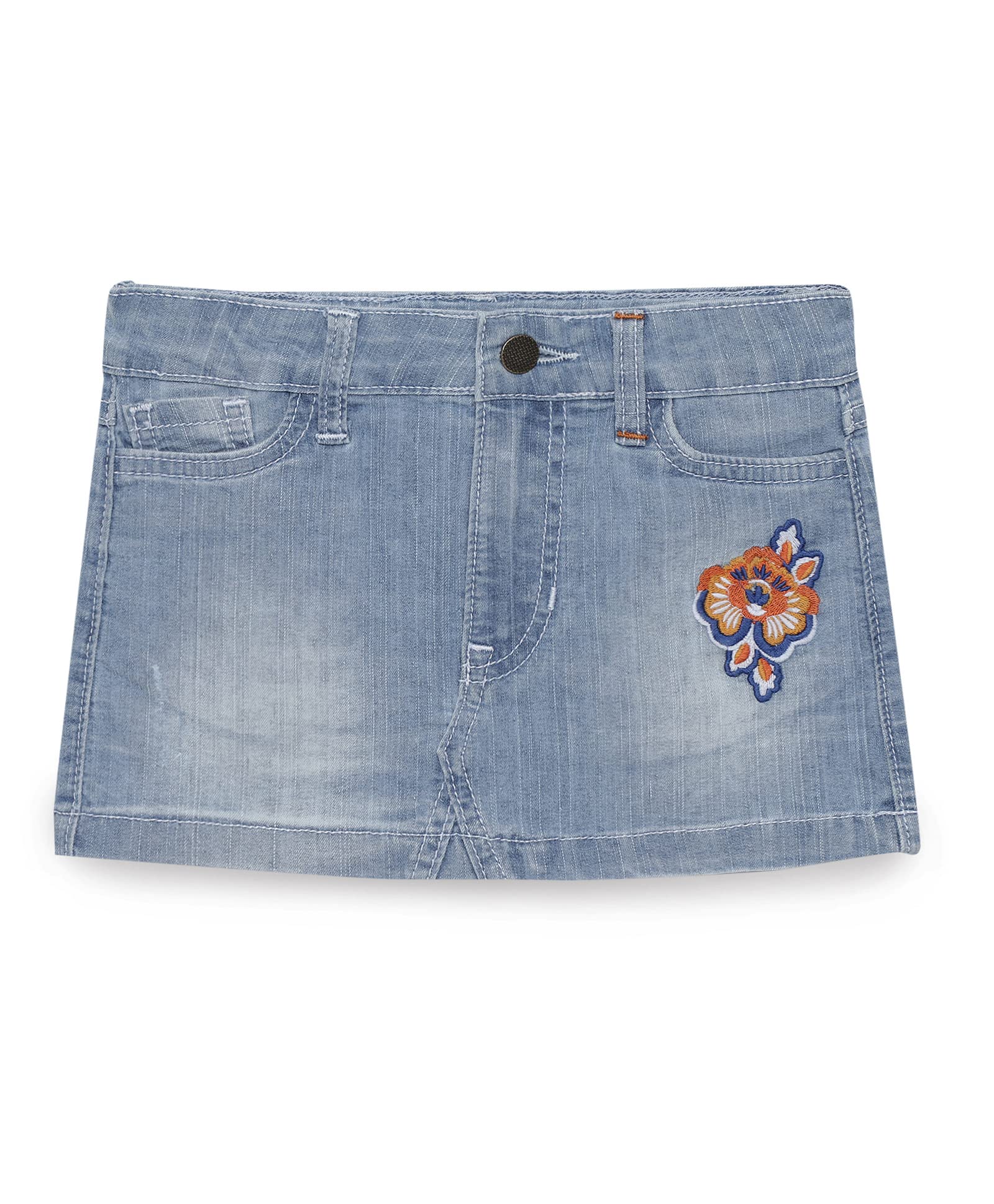 Under Fourteen OnlyGirls Skirt, Girls Washed Denim Embroidered Mini Skirt