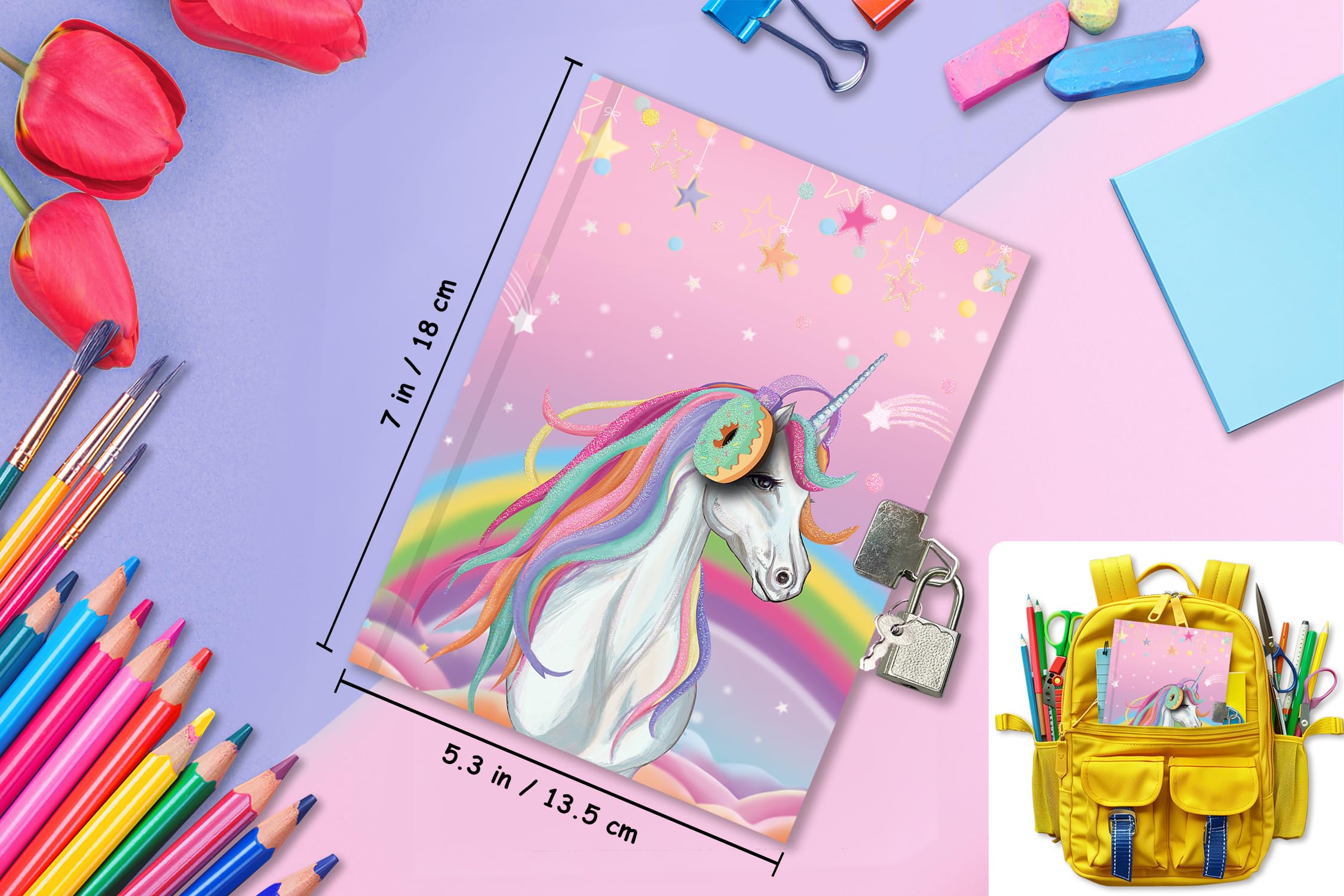 Unicorno Diario Segreto Bambina con lucchetto, 17,8x13,5cm 80 Fogli a Righe Taccuino Appunti Bambino Diario con Lucchetto Ragazza Quaderno Appunti Bambini per Compleanno Regalo Bambina 6-10 Anni