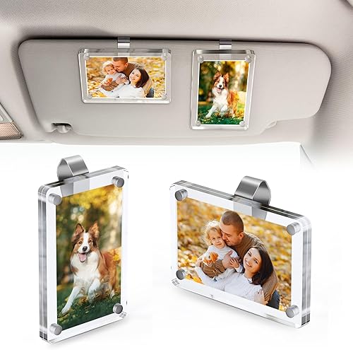 2 soportes para fotos de automóvil para visera solar Clip magnético de 2.36 x 3.5 pulgadas para visera de automóvil, pantalla de fotos horizontal y