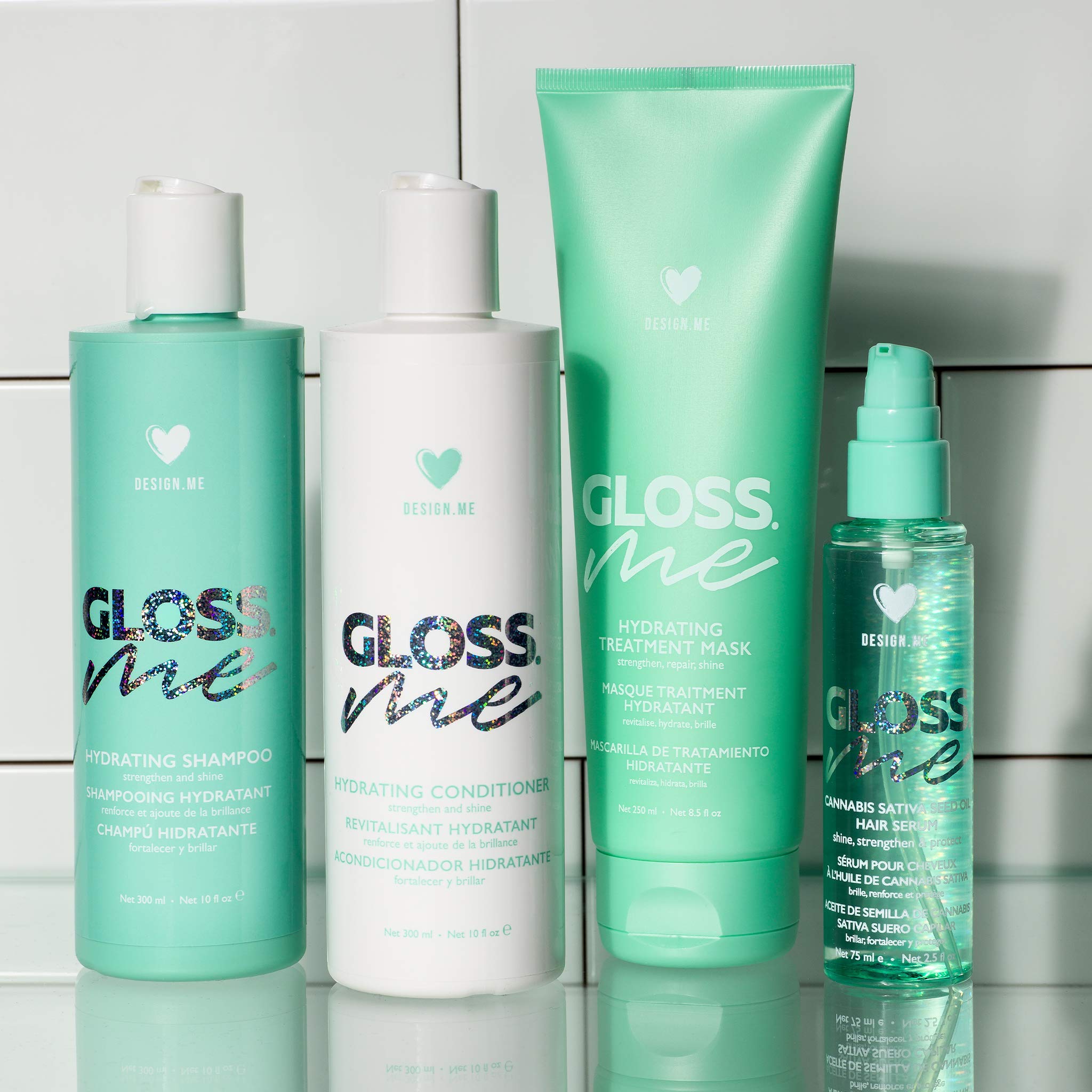 GLOSS.ME Hydrating & Shine System by DESIGNME | Natural, Sulfate Free Shampoo, Hair Conditioner for Dry Hair, Hair Serum, & Hair Mask | With Moisturizing Argan Oil for Strong, Soft & Shiny Hair