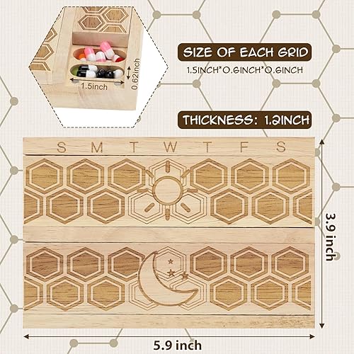 Miniatura 3 de Chengu Wood 7 Day Weekly Pill Organizer Vitamin Dispenser Wooden Pill Case Container Box for Vitamin Fish Oil Pills Supplements, Arthritis Friendly,